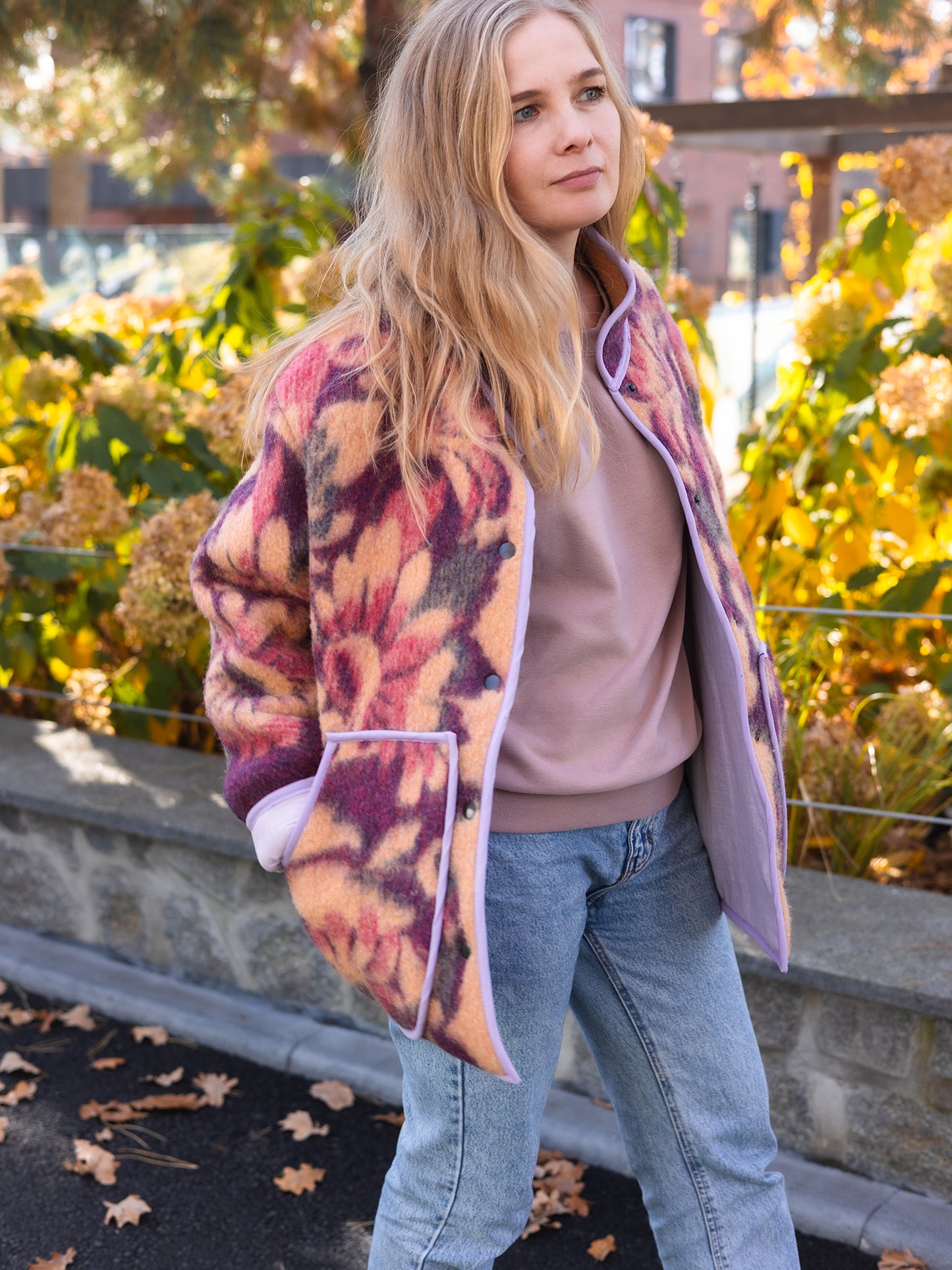 Wool Blanket Jacket pink red, Upcycled Coat, Handmade Oversized Plaid Jacket M/L