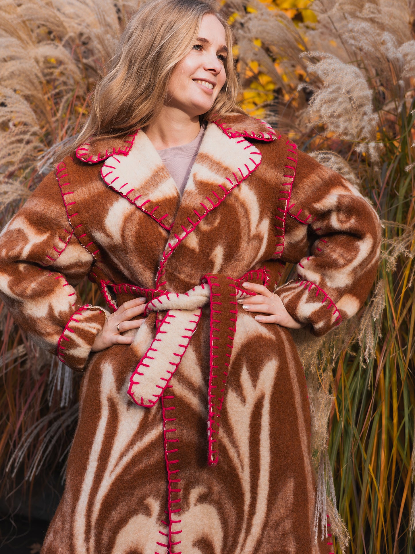 Wool Blanket Coat Oversized, Upcycled brown Jacket.