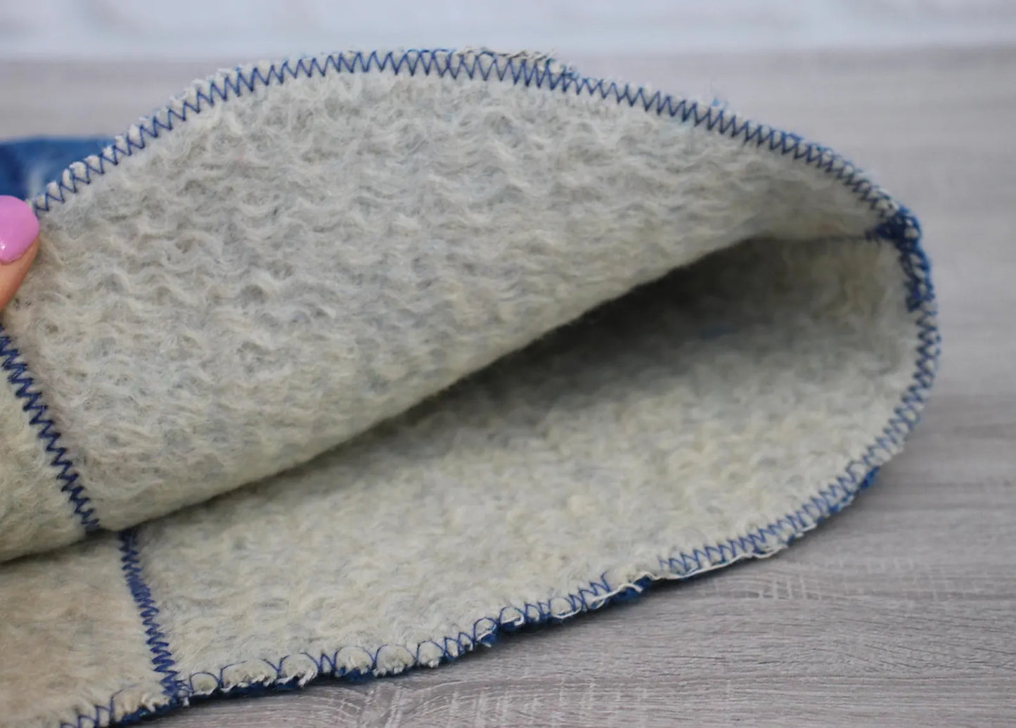 interior view reversible side upcycled wool sauna hat handmade in Ukraine