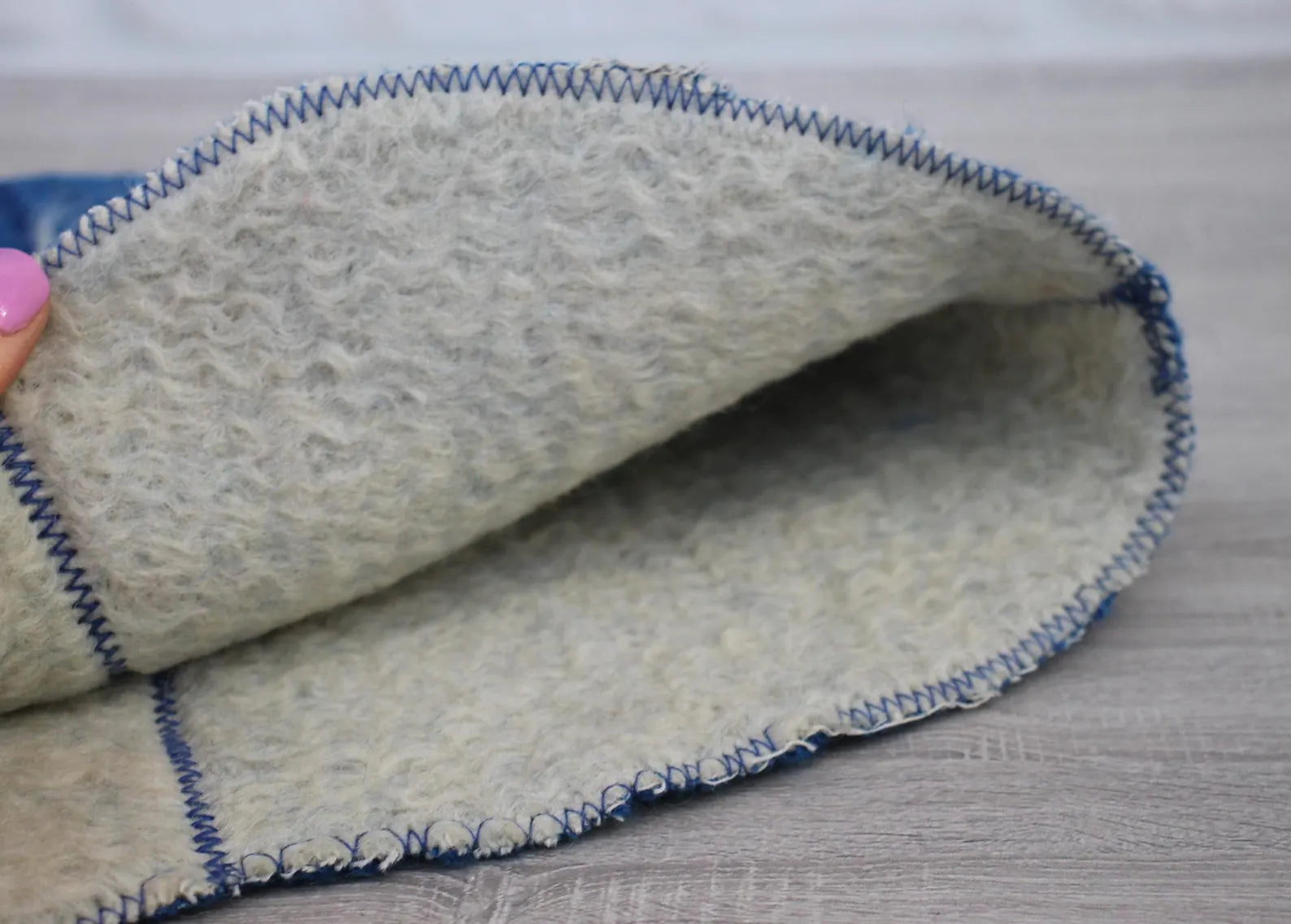 interior view reversible side upcycled wool sauna hat handmade in Ukraine