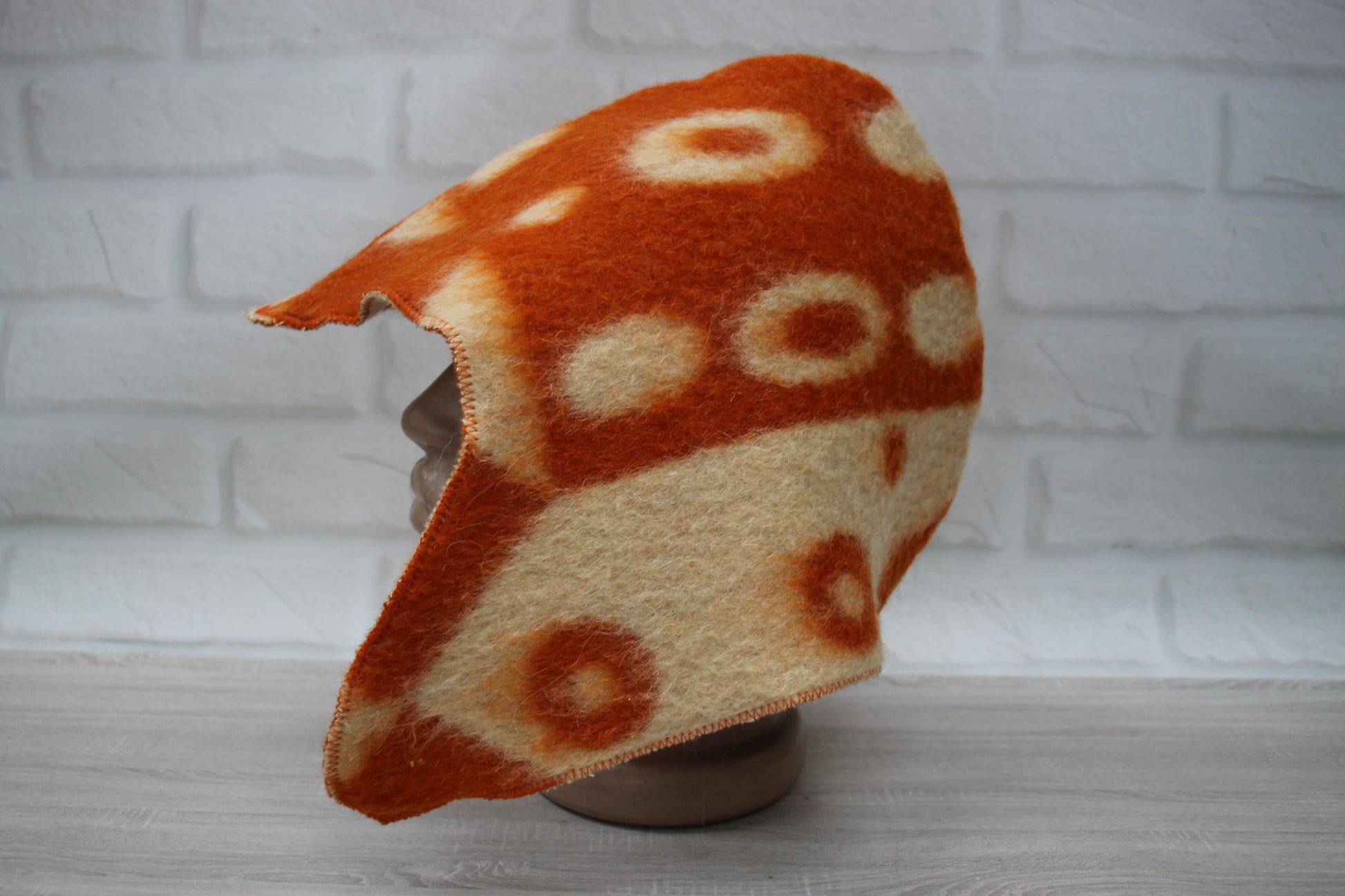 side view reversible upcycled wool sauna hat size approx 38×34 cm