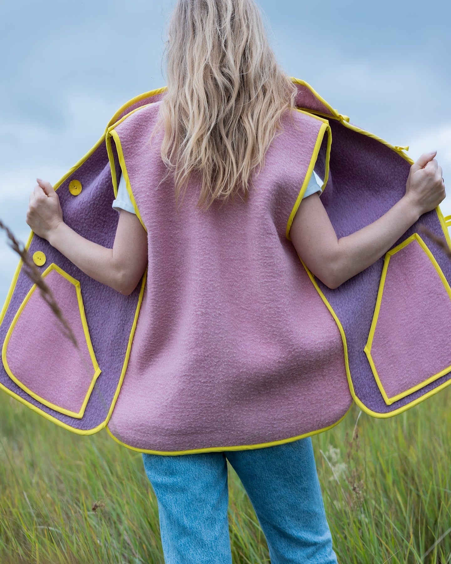 back view upcycled wool vest handmade Ukraine