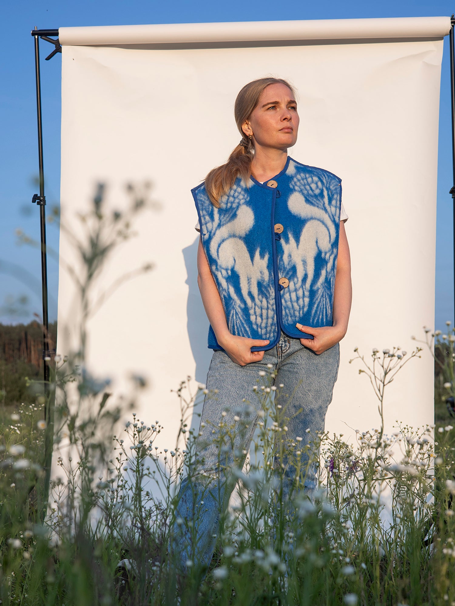 relaxed fit sleeveless wool jacket upcycled blanket women