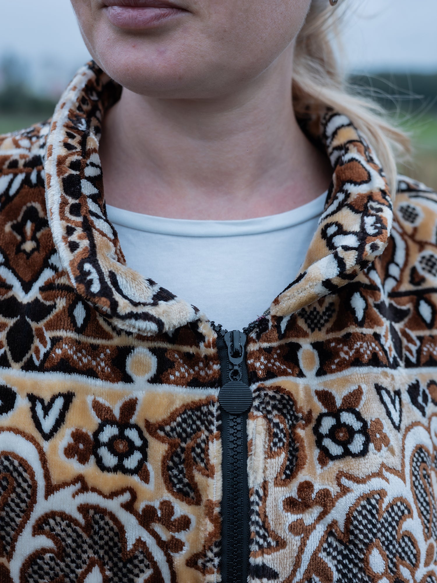 collar and lapel detail vintage tapestry jacket upcycled wool