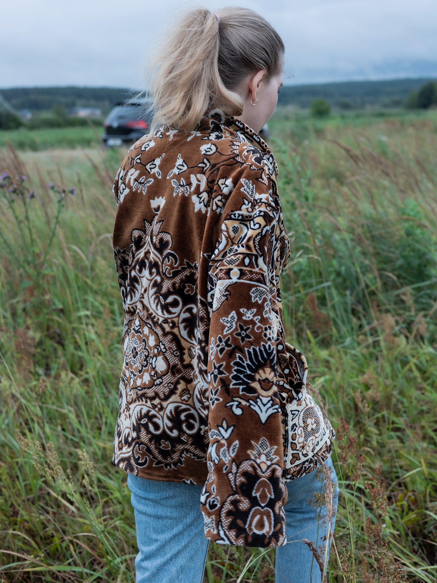 sleeve cuff detail vintage blanket jacket size L lined wool