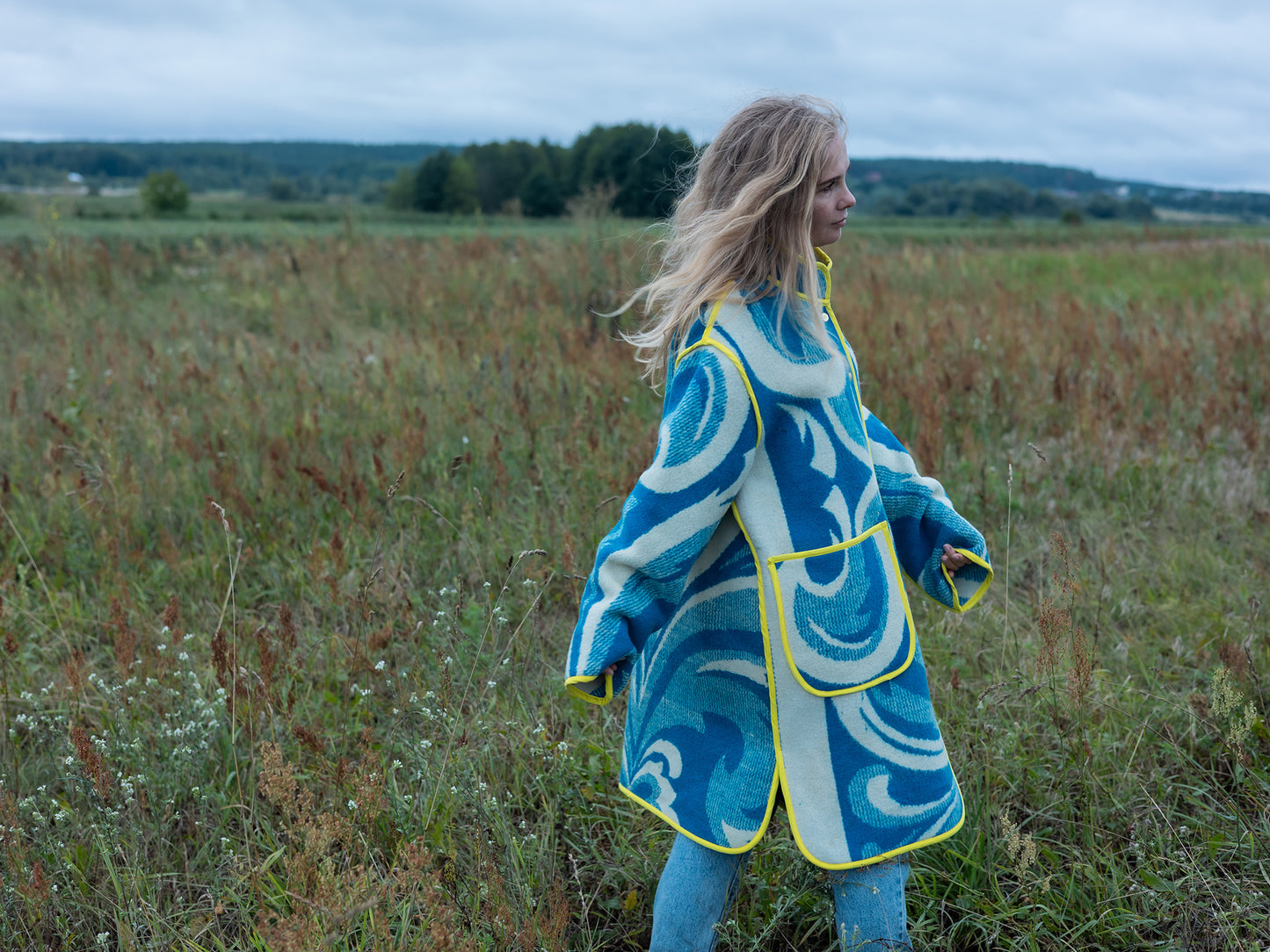 large pocket detail vintage blanket coat handmade