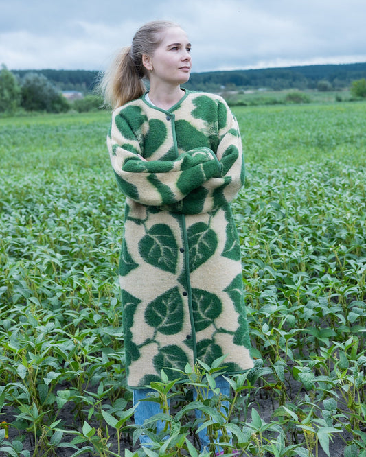 front view wool blanket coat size M handmade from vintage blanket