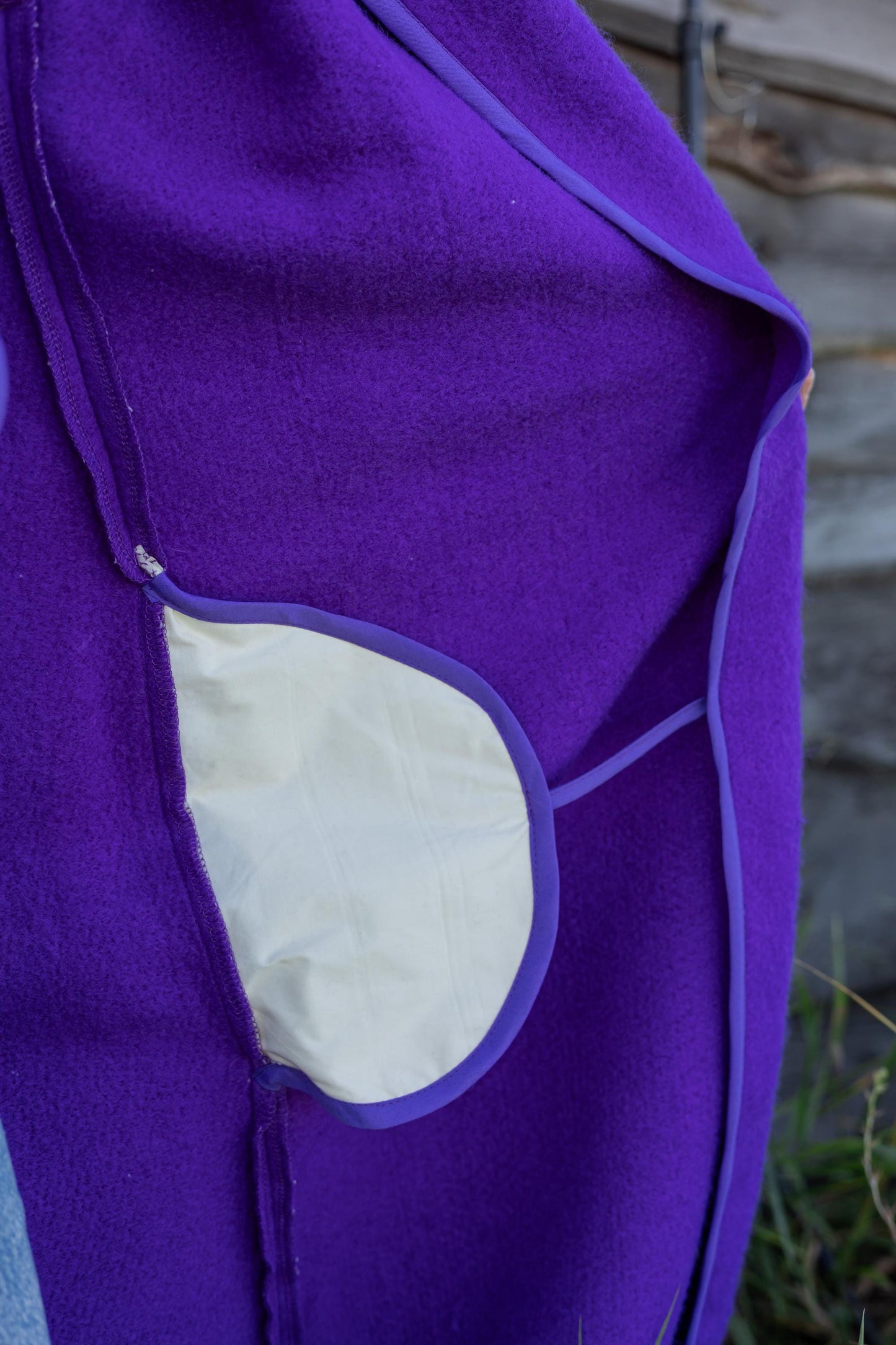 Blanket coat size L 48, bright purple wool jacket, vintage vibrant violet blanket jacket recycled,upcycled handmade blanket long coat women.