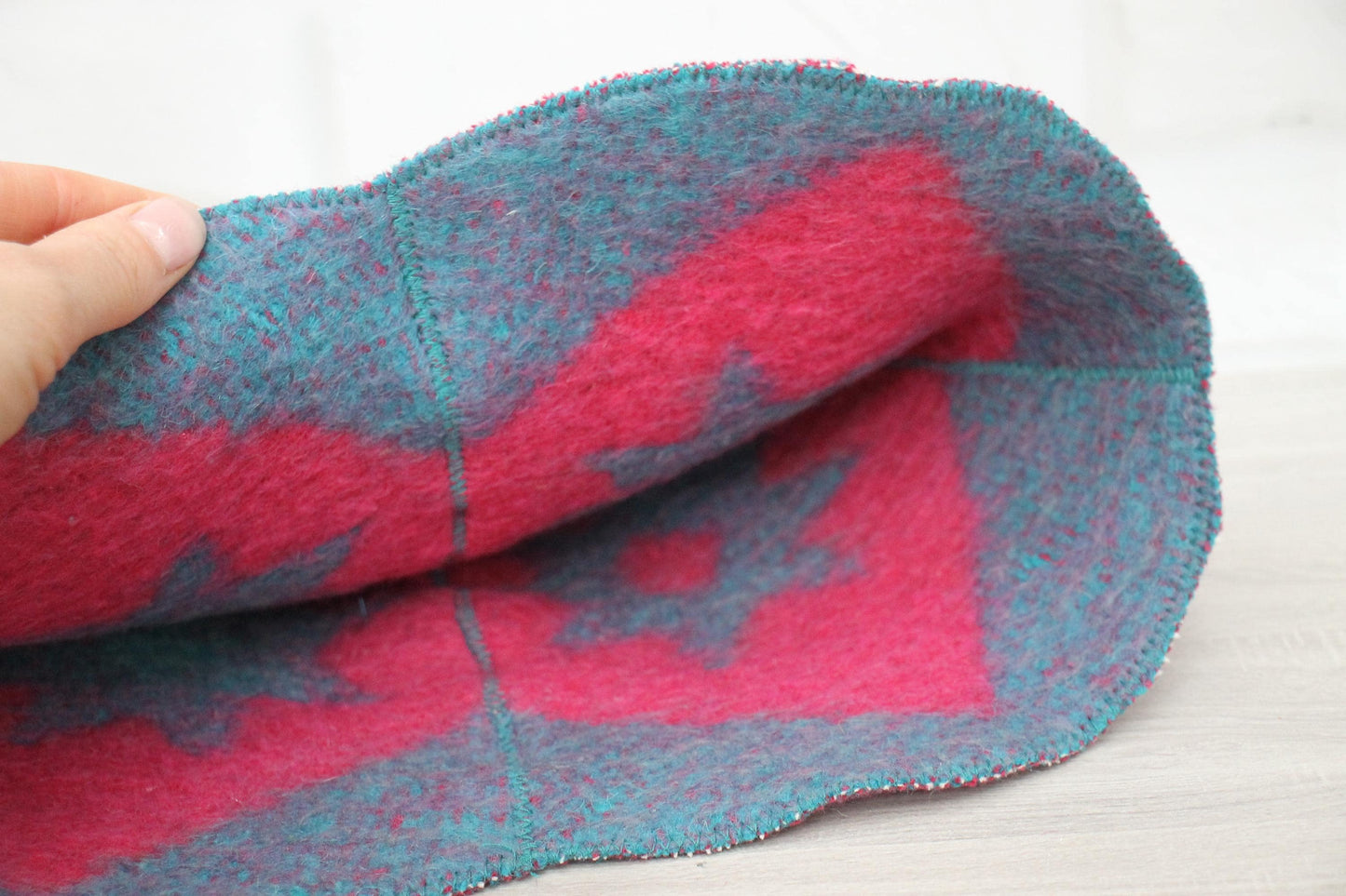 Blue Wool Sauna Hat with Floral, Handmade from Upcycled Vintage Blanket, Unisex Spa Hat,Spa Wellness Accessory,Unique Gift for Sauna.