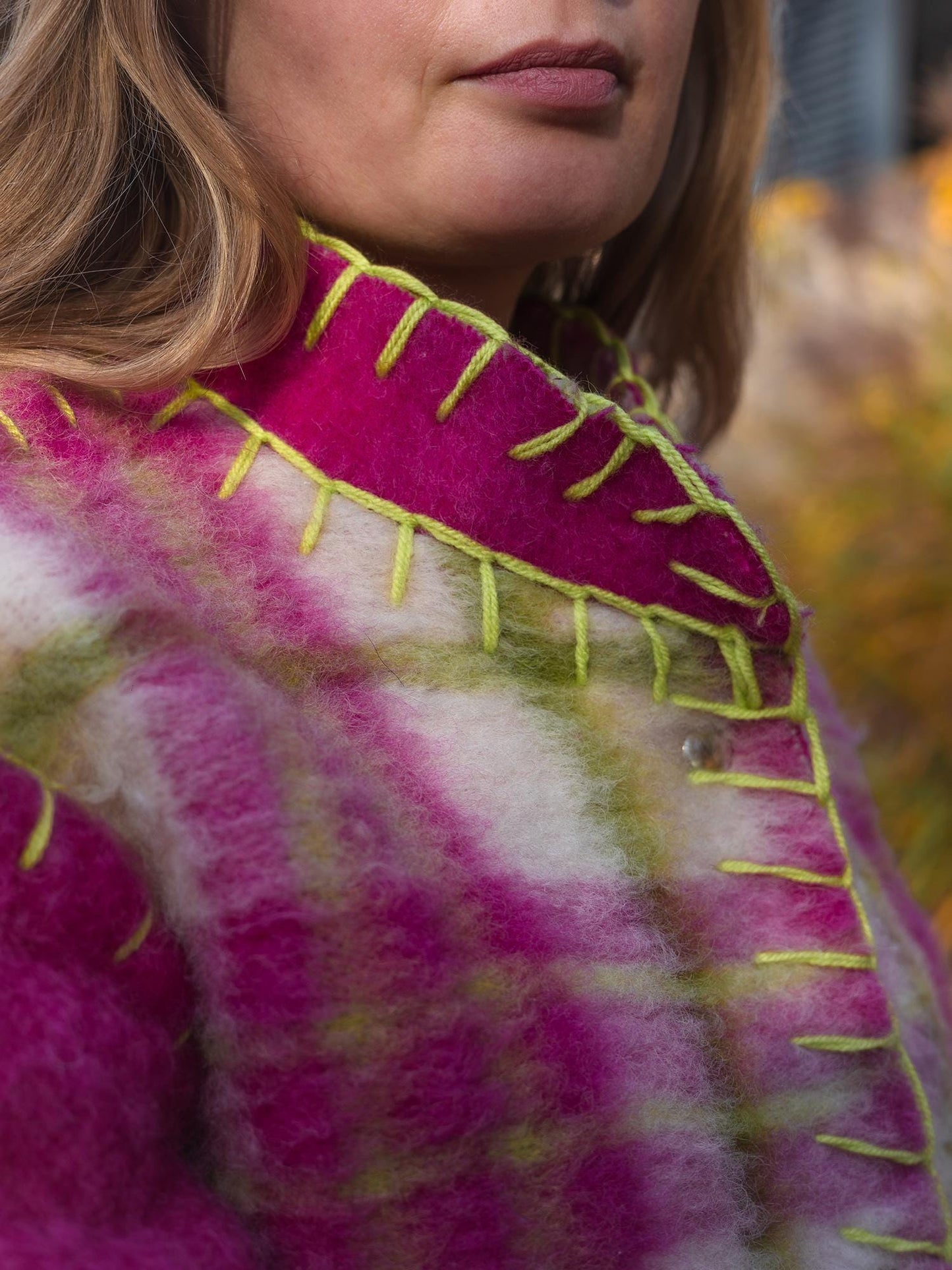 Wool Blanket Jacket Pink Green, Upcycled Coat, Handmade Oversized Plaid Jacket S/M