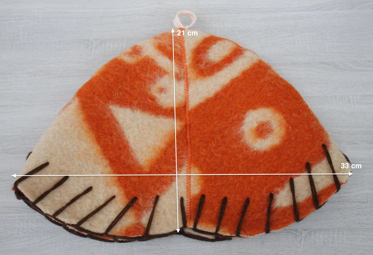 Wool Sauna Hat for Bath, Handmade Vegan orange Banya Hat.