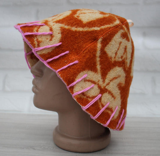 100% wool sauna hat thick,thick large hat for a bath,organic sauna hat,sauna brown hat cool,handmade banya hat vegan, embrodiered sauna hat.