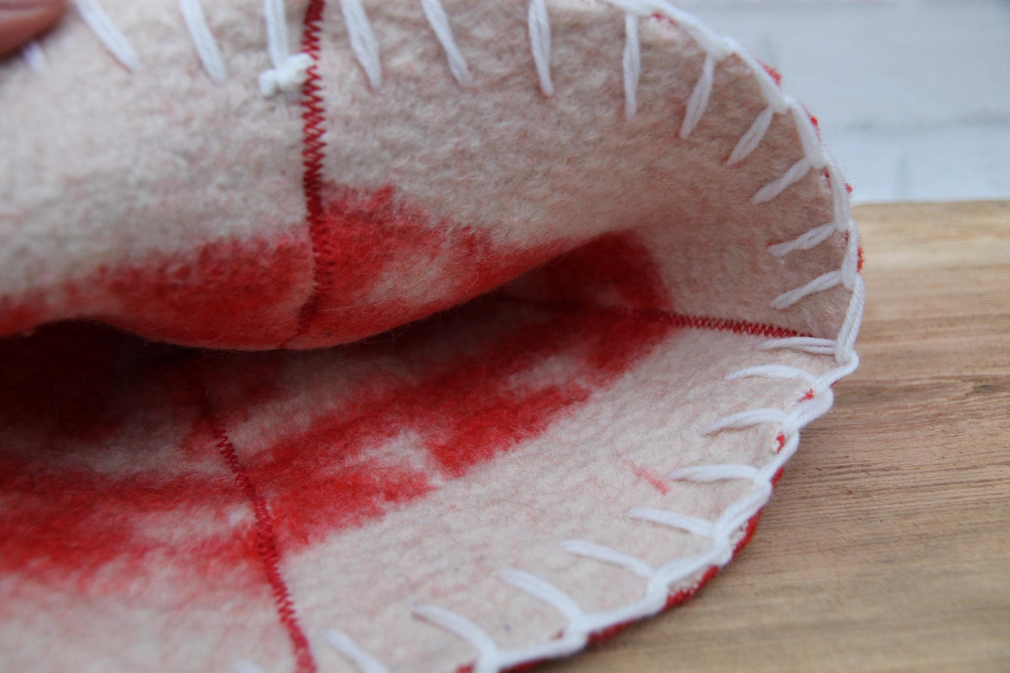 Wool Sauna Hat for Bath, Handmade red Banya Hat.