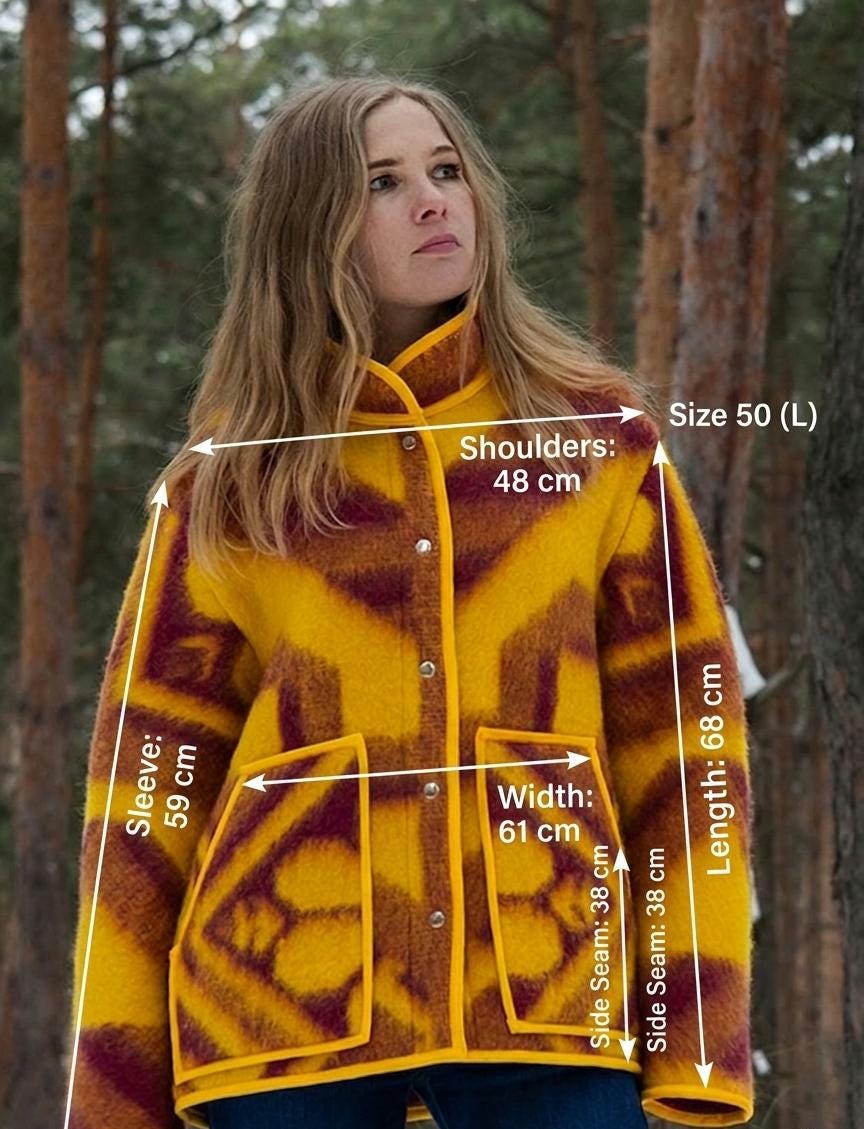Handmade Pure Wool Blanket Jacket – Warm Geometric Chore Coat (Size L)