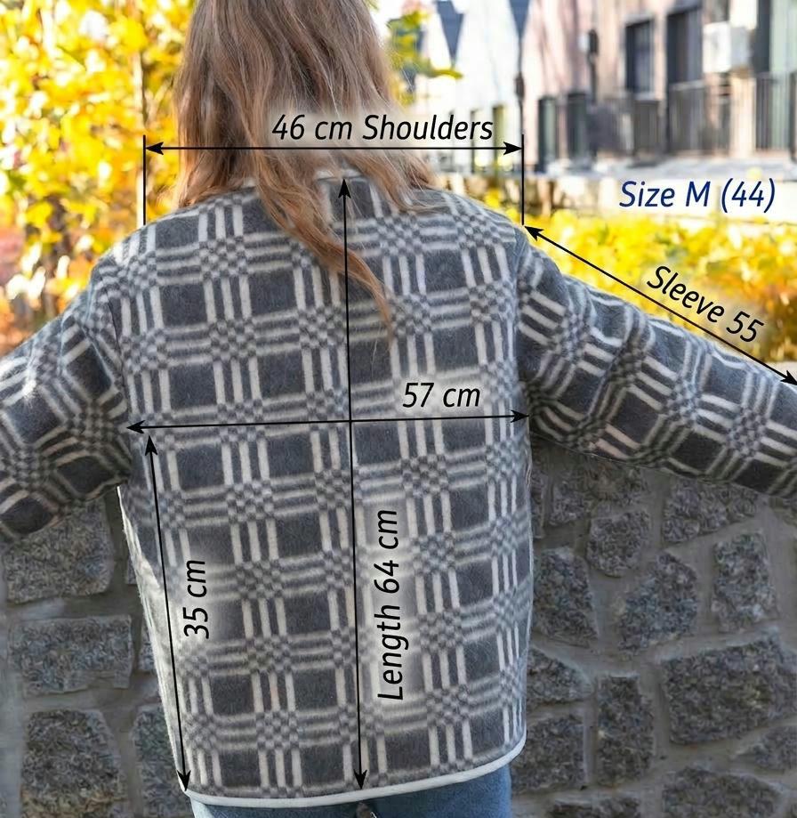 Upcycled Plaid Wool Blanket Jacket – Grey White Chore Coat, Sustainable Fashion
