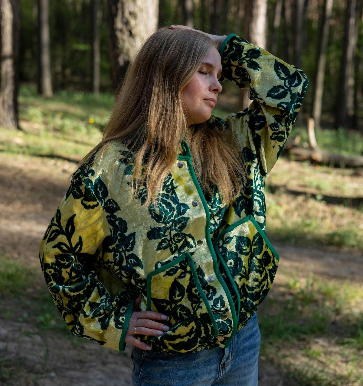 Upcycled Velour Floral Bomber Jacket, Vintage Quilted Oversized M-L, Festival Style