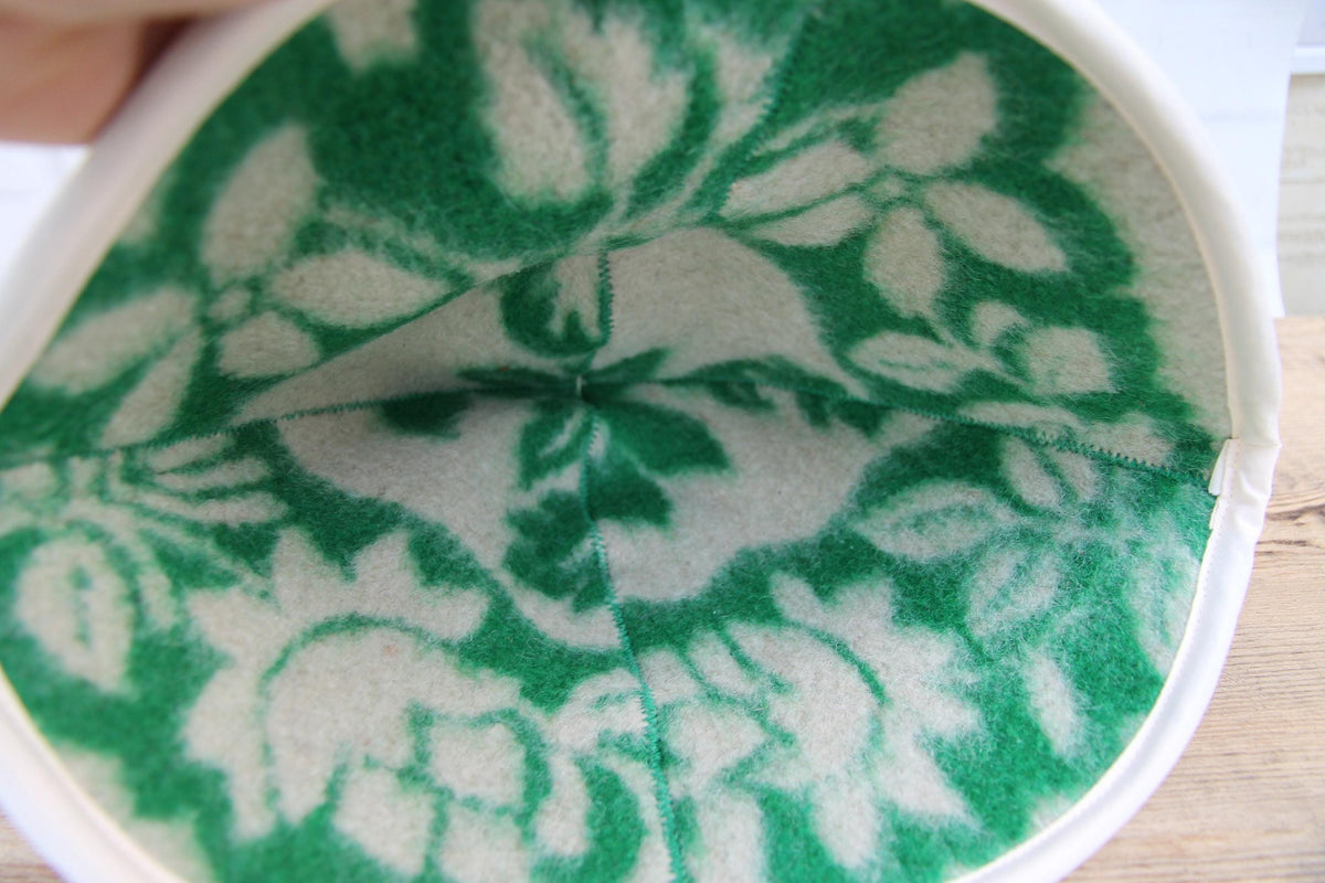 Handmade Felted Wool Sauna Hat, Green Floral Banya Cap, Spa Head Protection, Bath Accessory