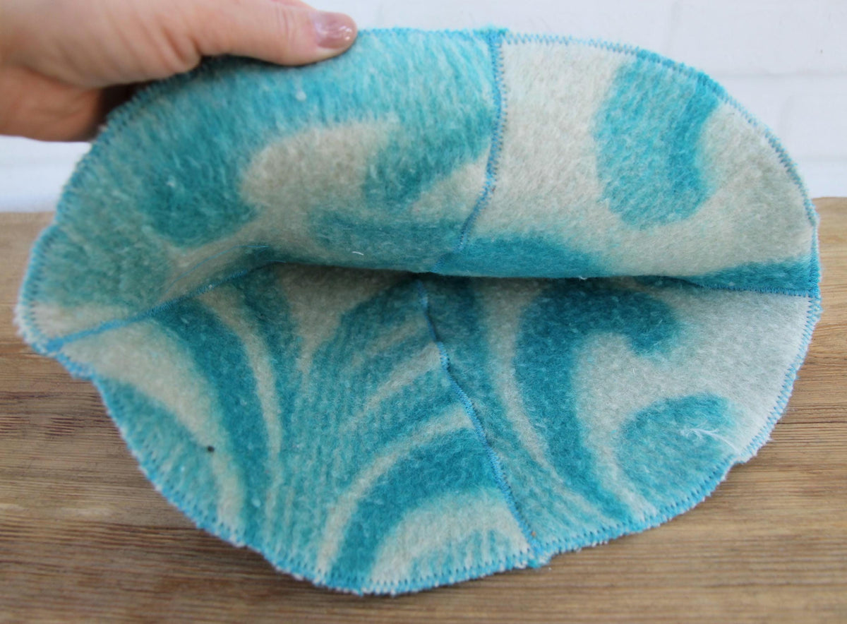 Handmade Wool Sauna Hat, Upcycled Turquoise White Banya Cap, Spa Accessory