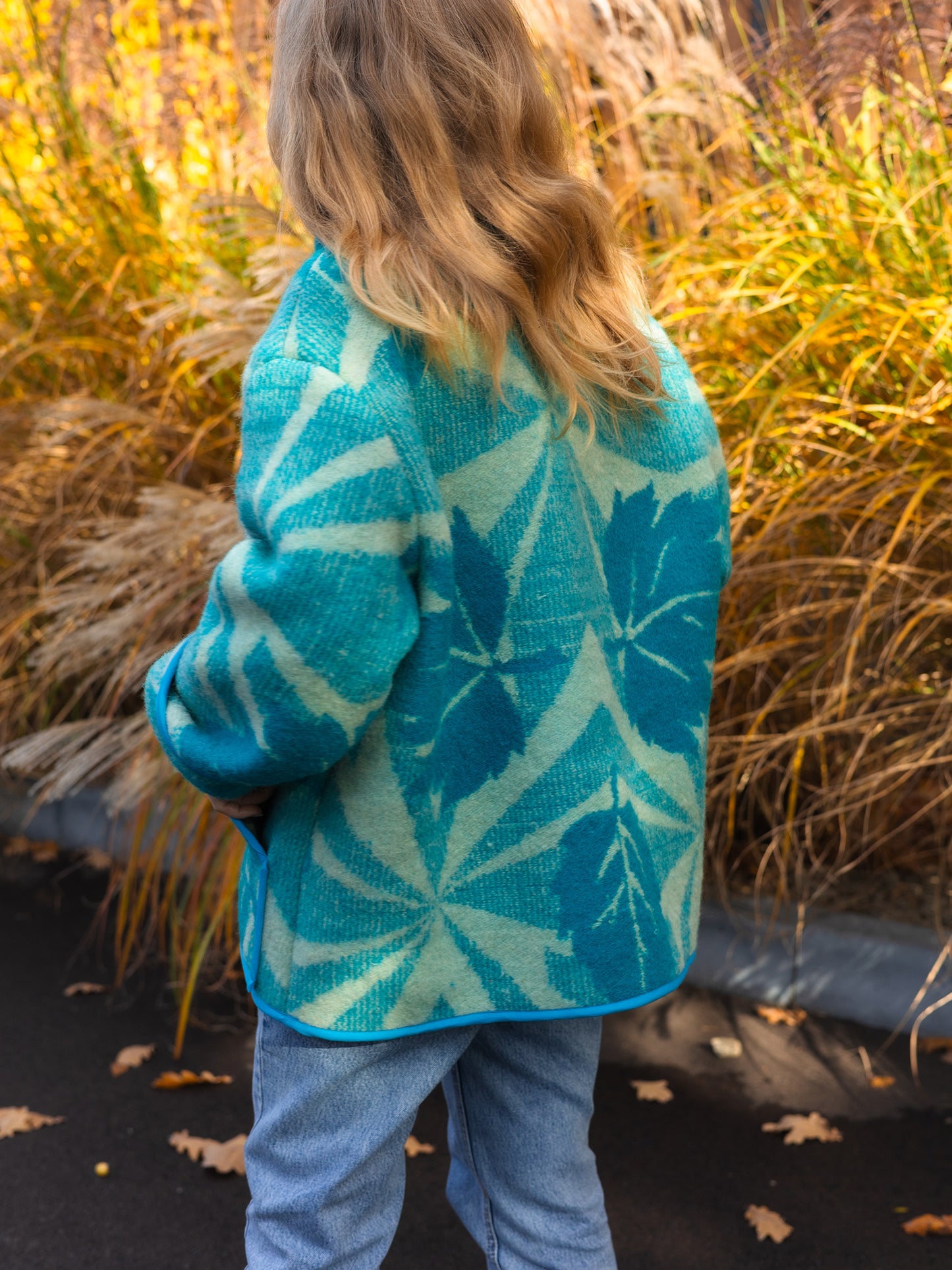 Wool Blanket Jacket blue, Upcycled Coat, Handmade Oversized Plaid Jacket L