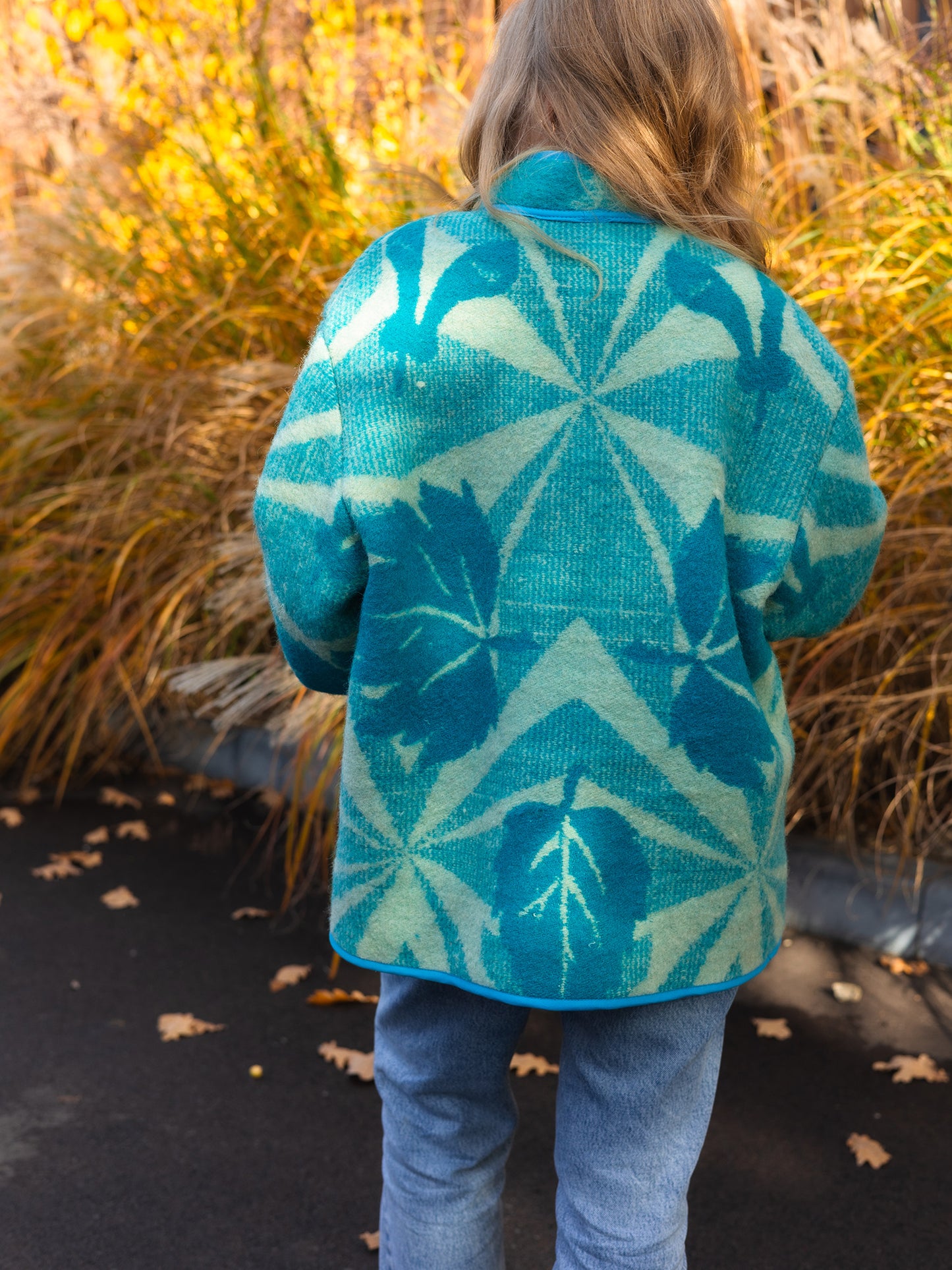 Wool Blanket Jacket blue, Upcycled Coat, Handmade Oversized Plaid Jacket L