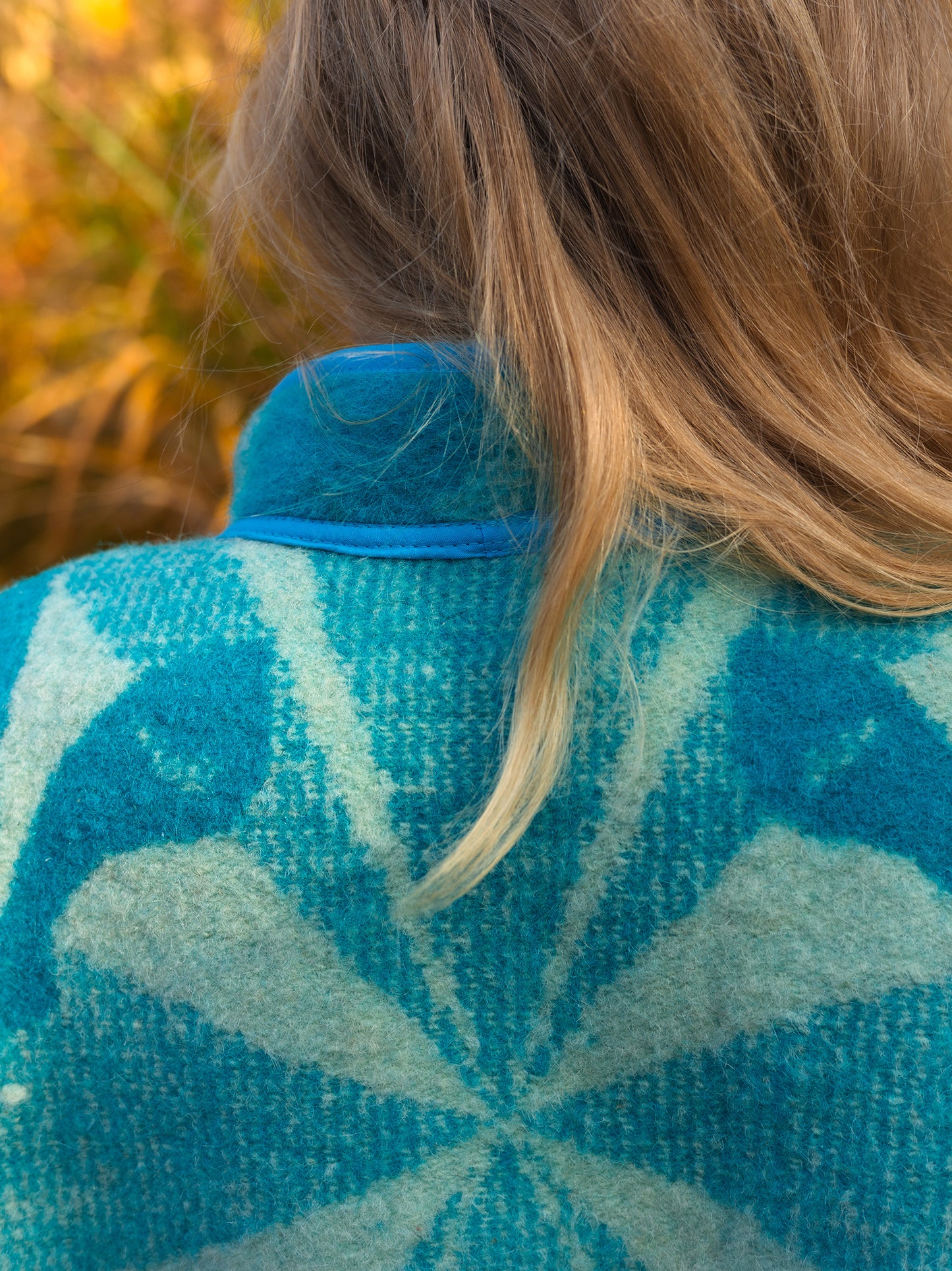 Wool Blanket Jacket blue, Upcycled Coat, Handmade Oversized Plaid Jacket L