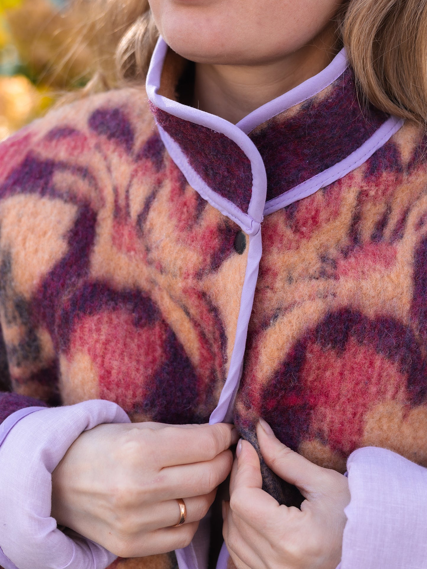 Wool Blanket Jacket pink red, Upcycled Coat, Handmade Oversized Plaid Jacket M/L