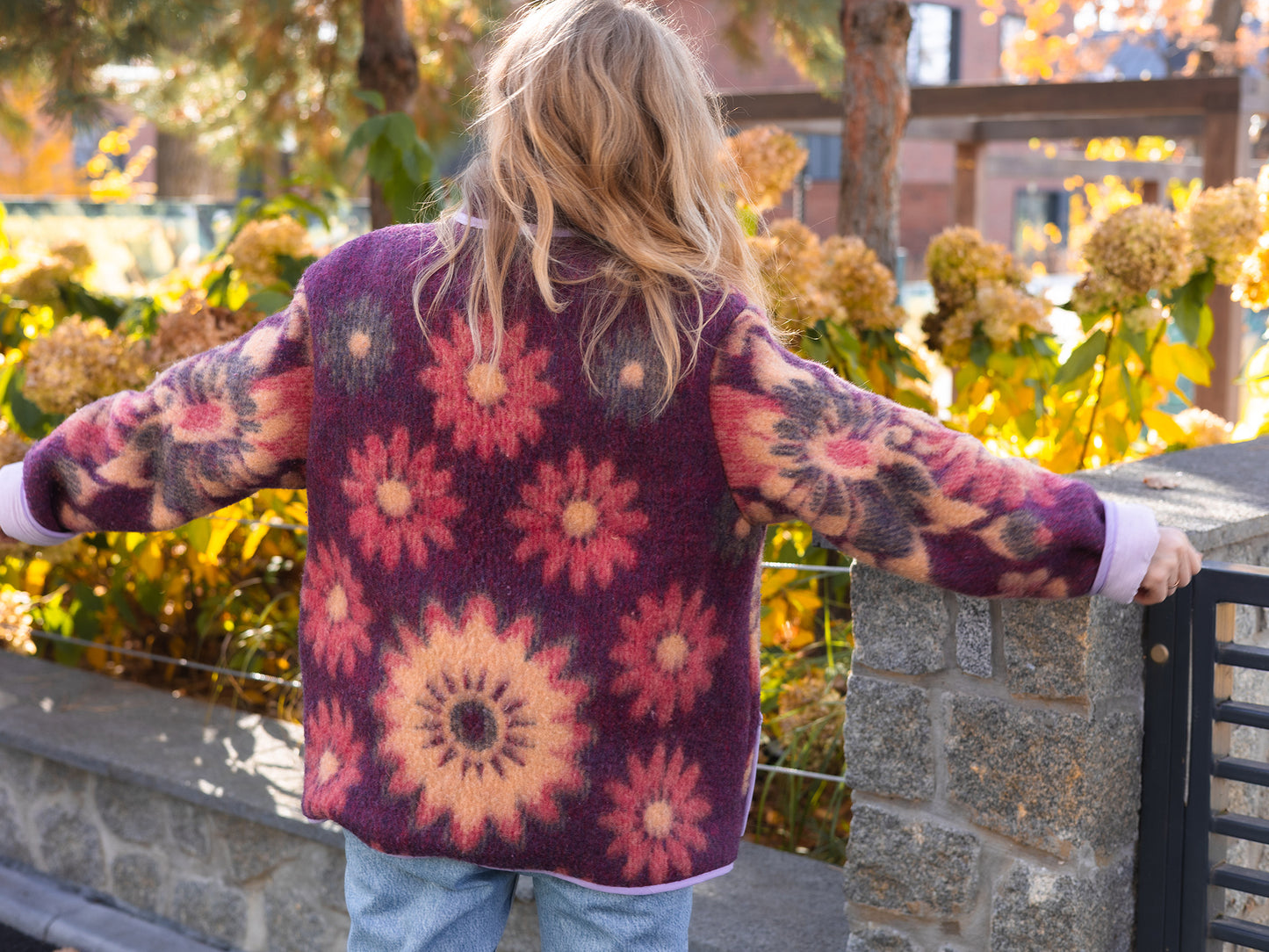 Wool Blanket Jacket pink red, Upcycled Coat, Handmade Oversized Plaid Jacket M/L