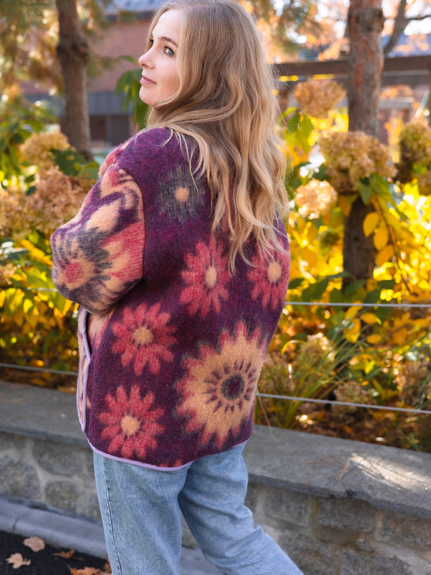 Wool Blanket Jacket pink red, Upcycled Coat, Handmade Oversized Plaid Jacket M/L