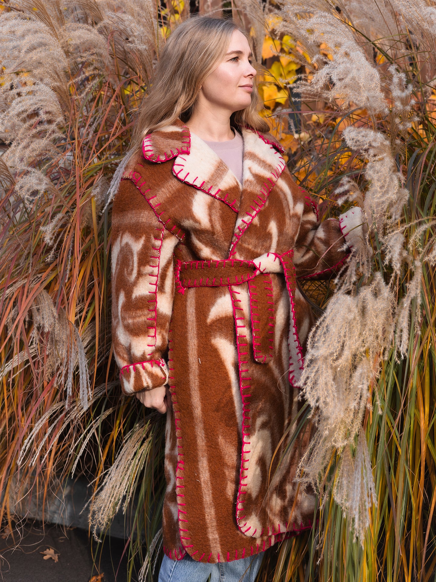 Wool Blanket Coat Oversized, Upcycled  brown Jacket.