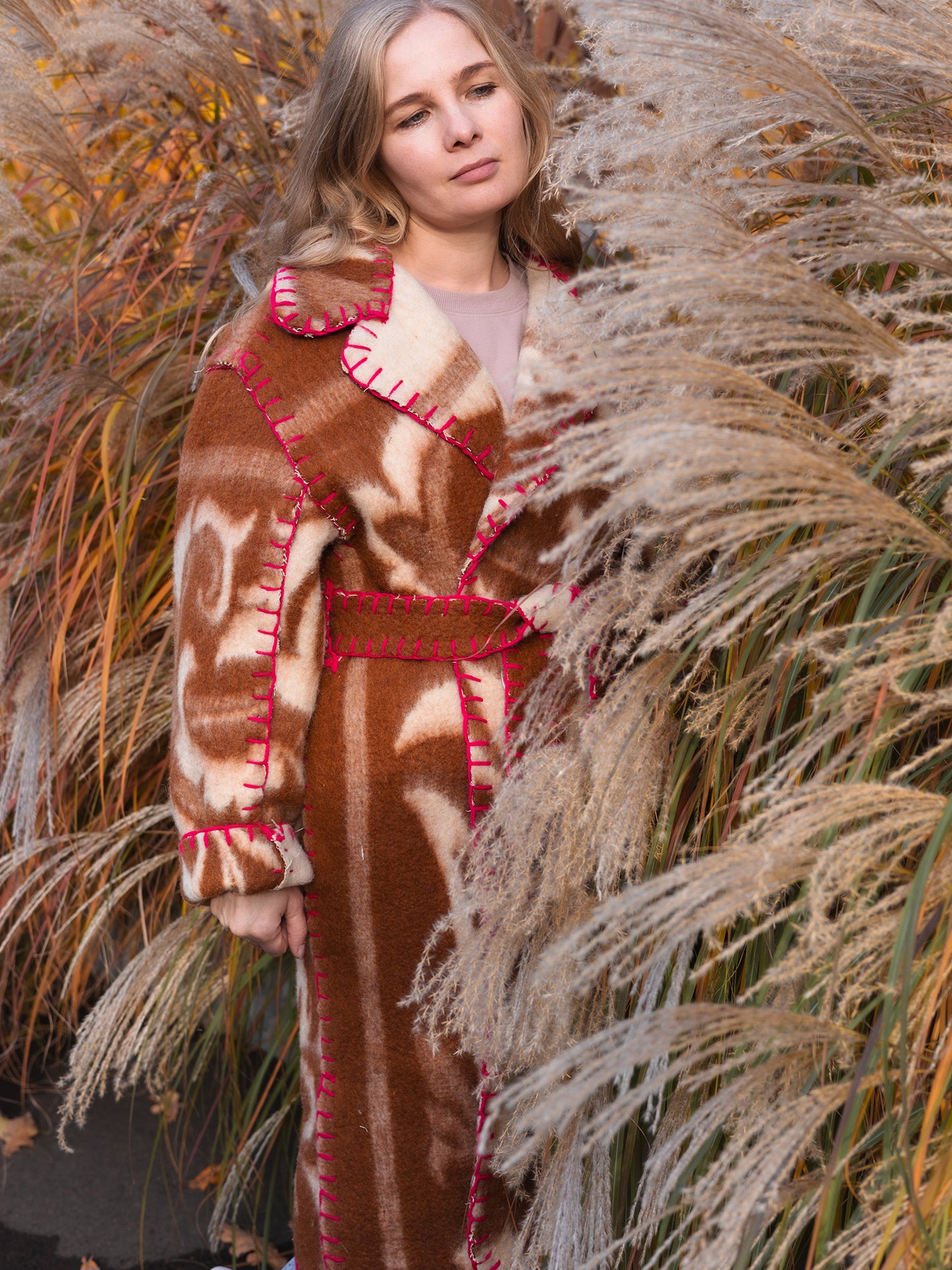 Wool Blanket Coat Oversized, Upcycled  brown Jacket.