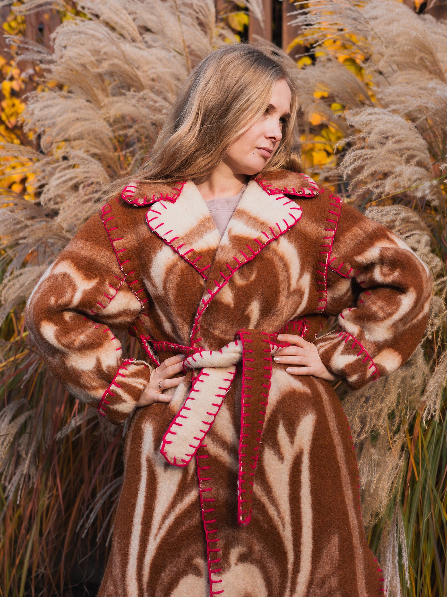 Wool Blanket Coat Oversized, Upcycled  brown Jacket.