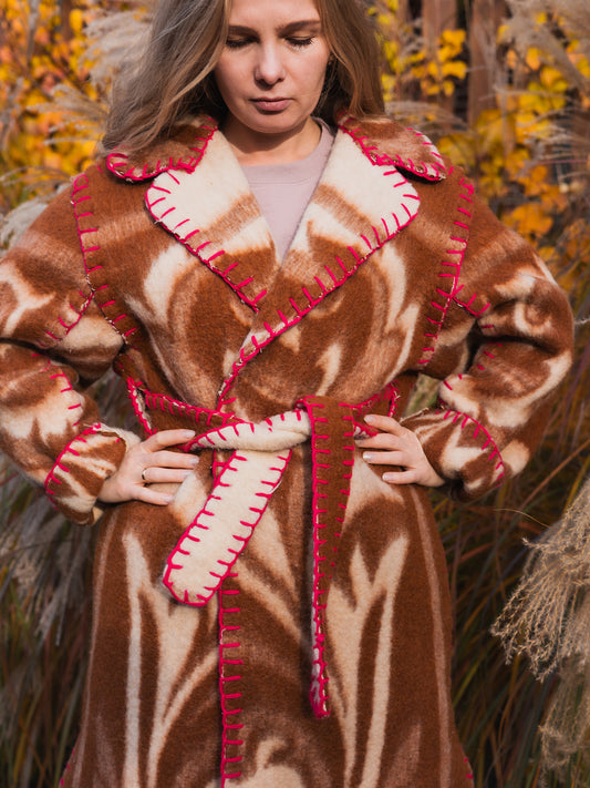 Wool Blanket Coat Oversized, Upcycled  brown Jacket.