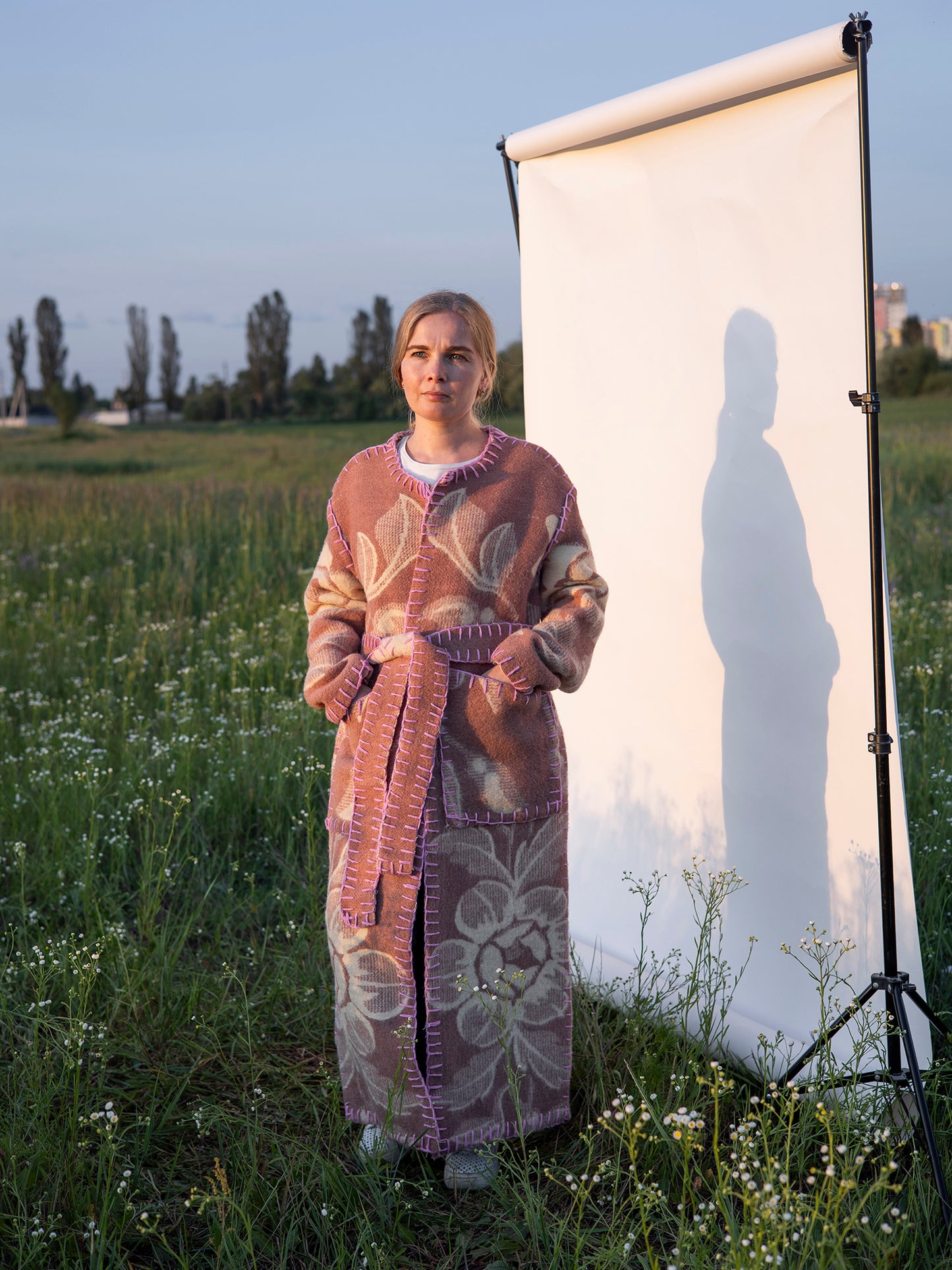 front drape detail long wool blanket coat M/L size