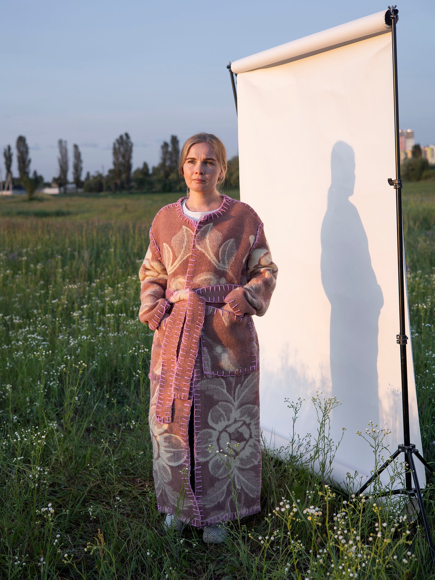 front drape detail long wool blanket coat M/L size