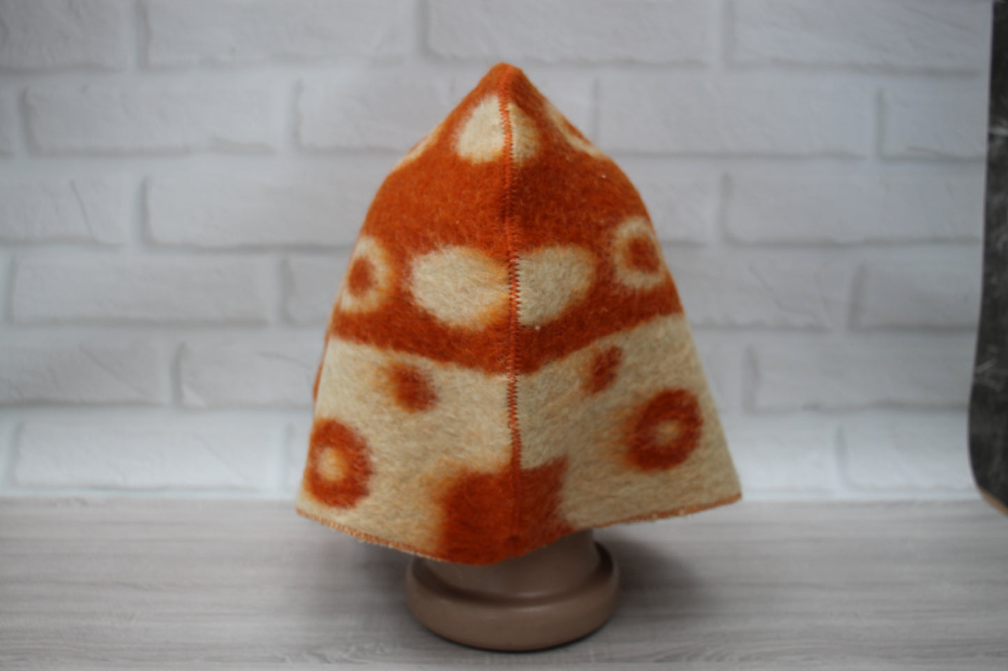 back view handmade wool sauna hat vintage blanket pattern women/men