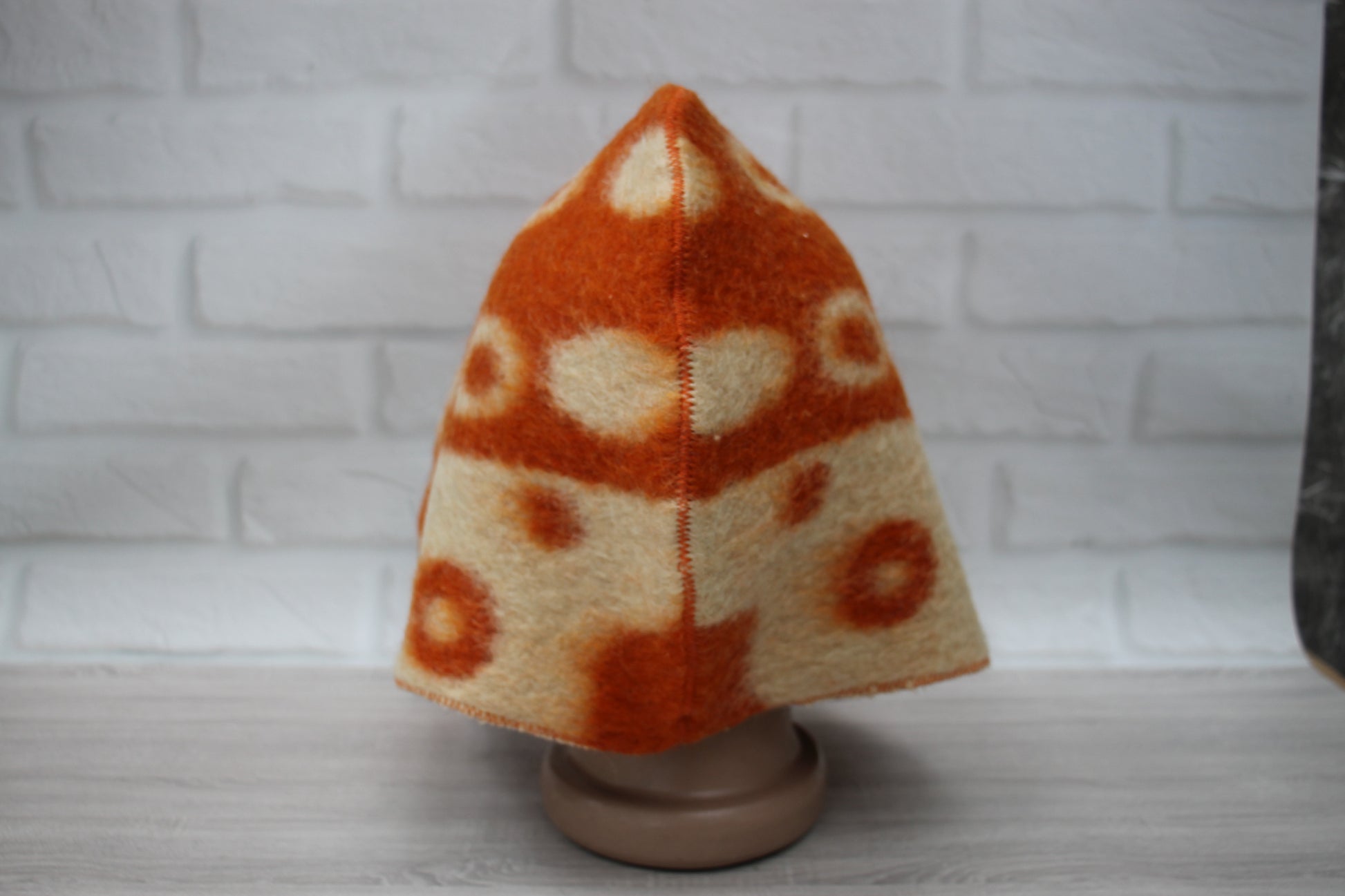 back view handmade wool sauna hat vintage blanket pattern women/men