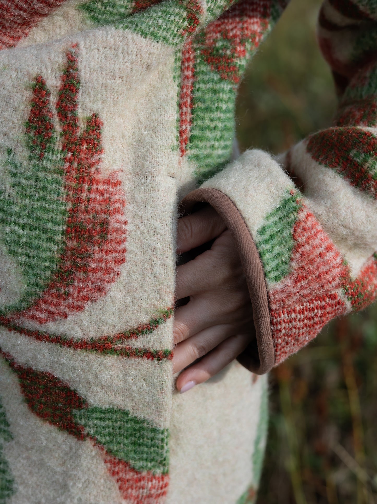 sleeve detail of repurposed vintage wool coat
