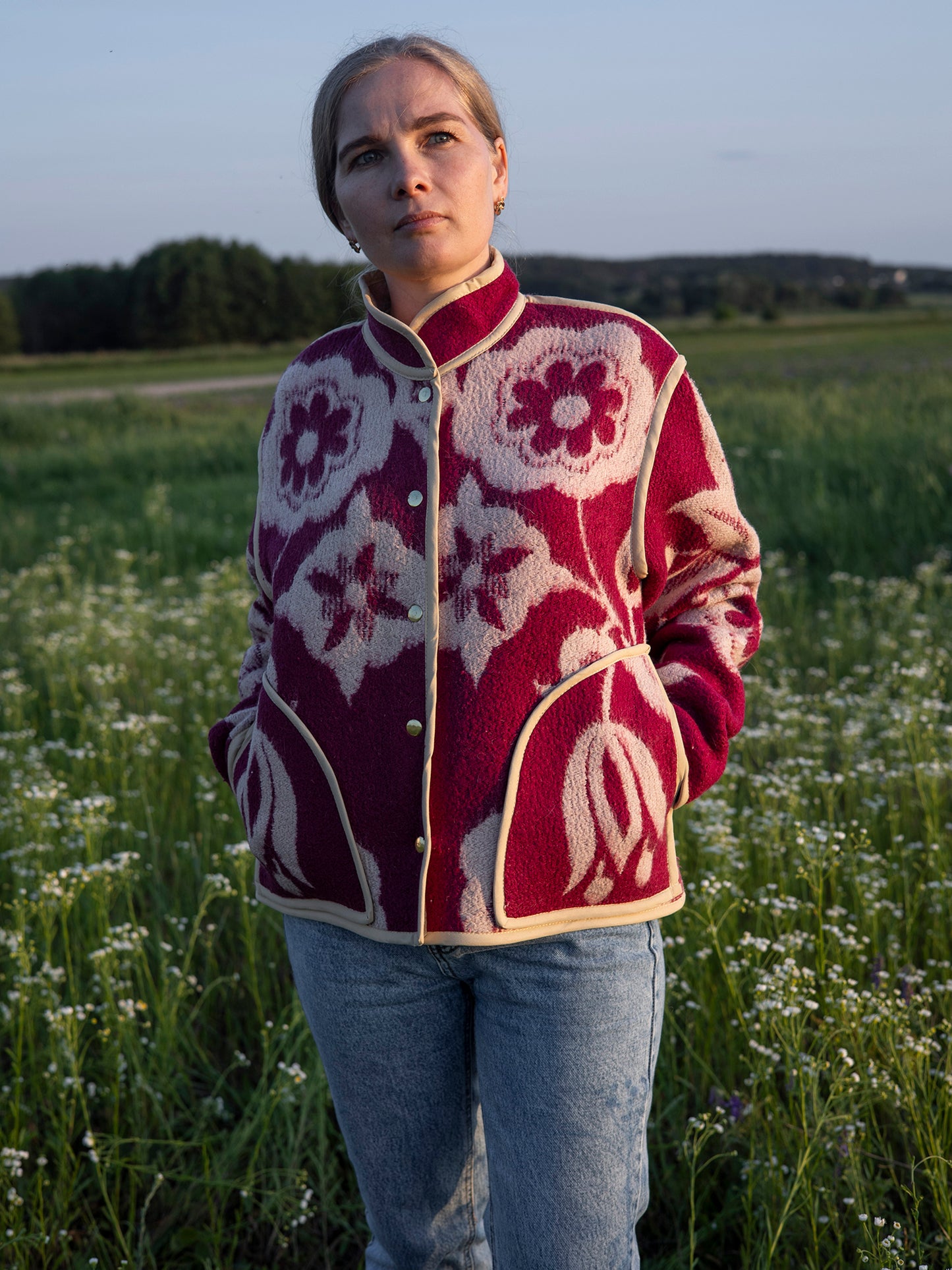 snap-button closure detail wool jacket handmade