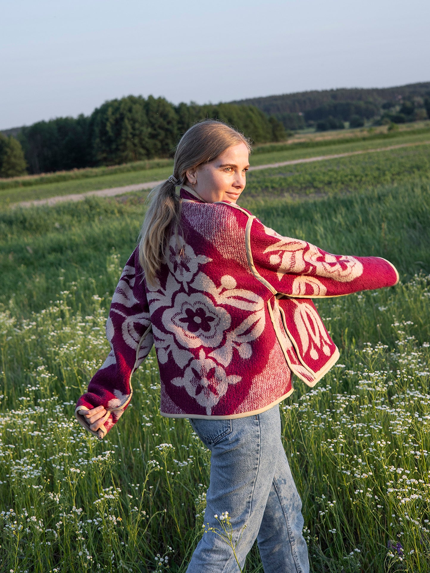 side view upcycled wool jacket boho style size M