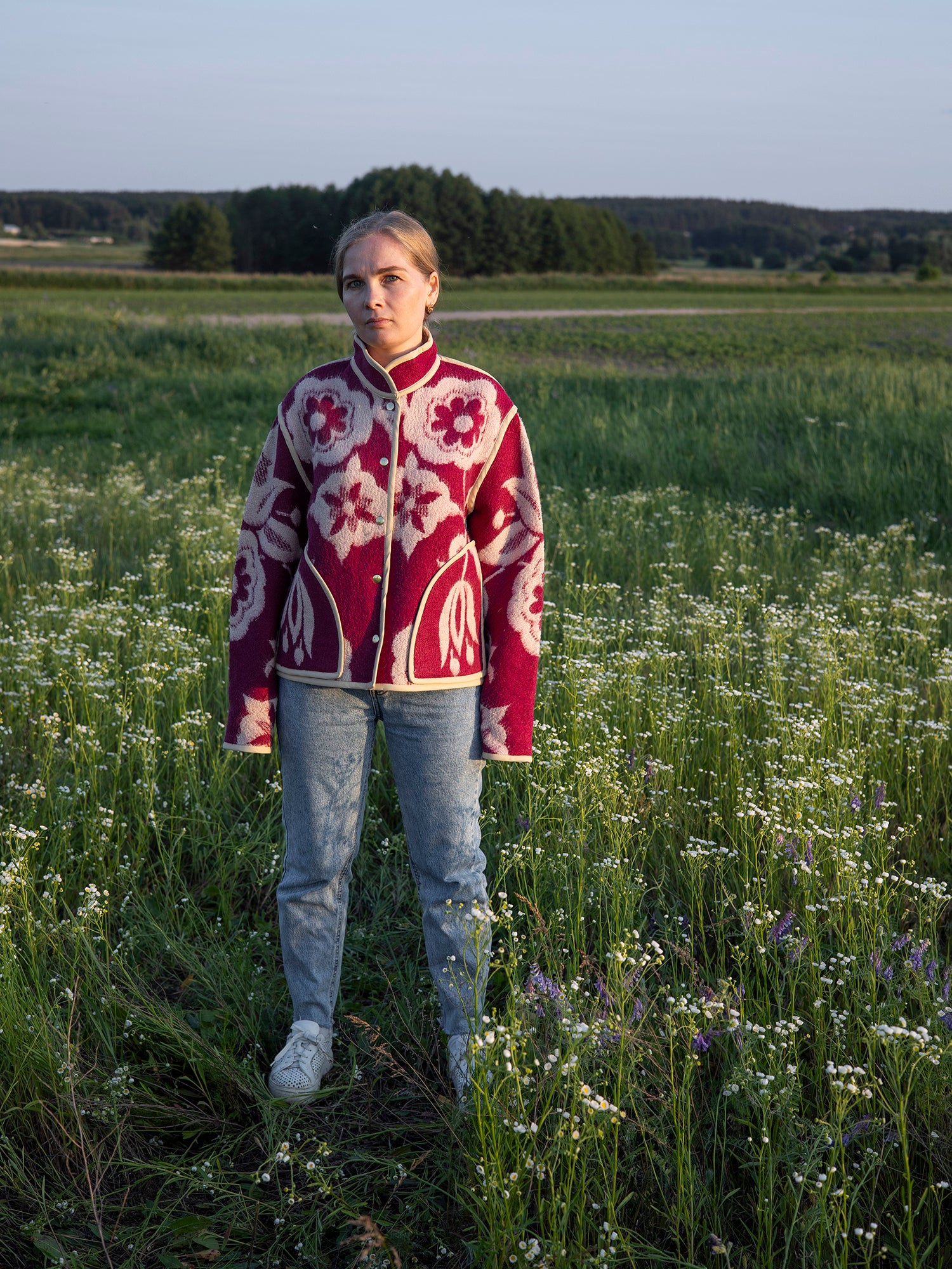 front view unlined upcycled wool jacket breathable