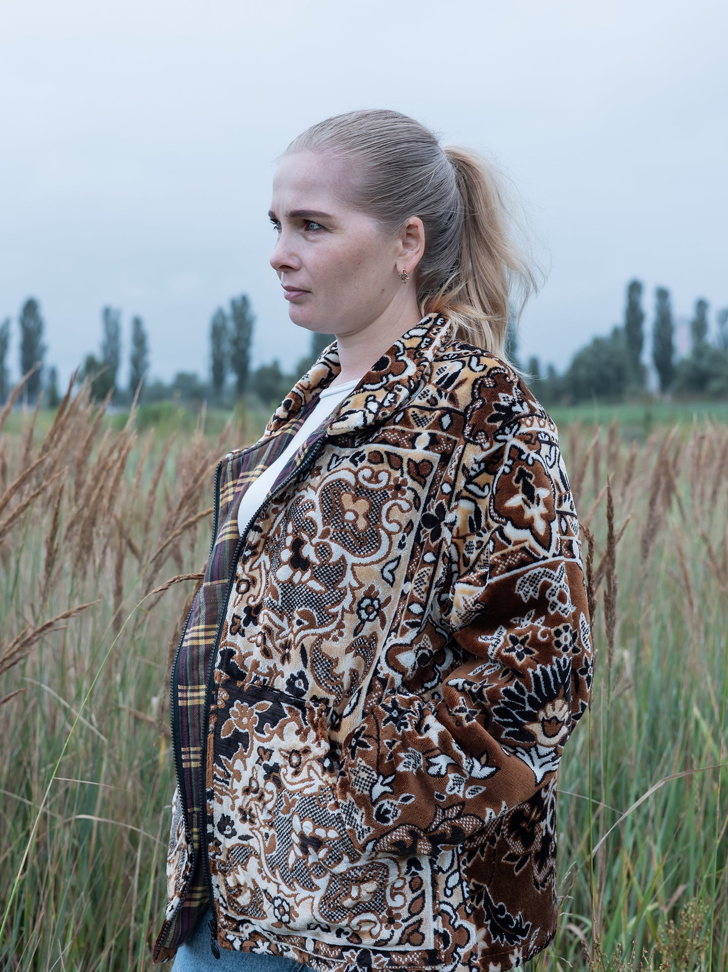 side view lined vintage blanket jacket wool size L women