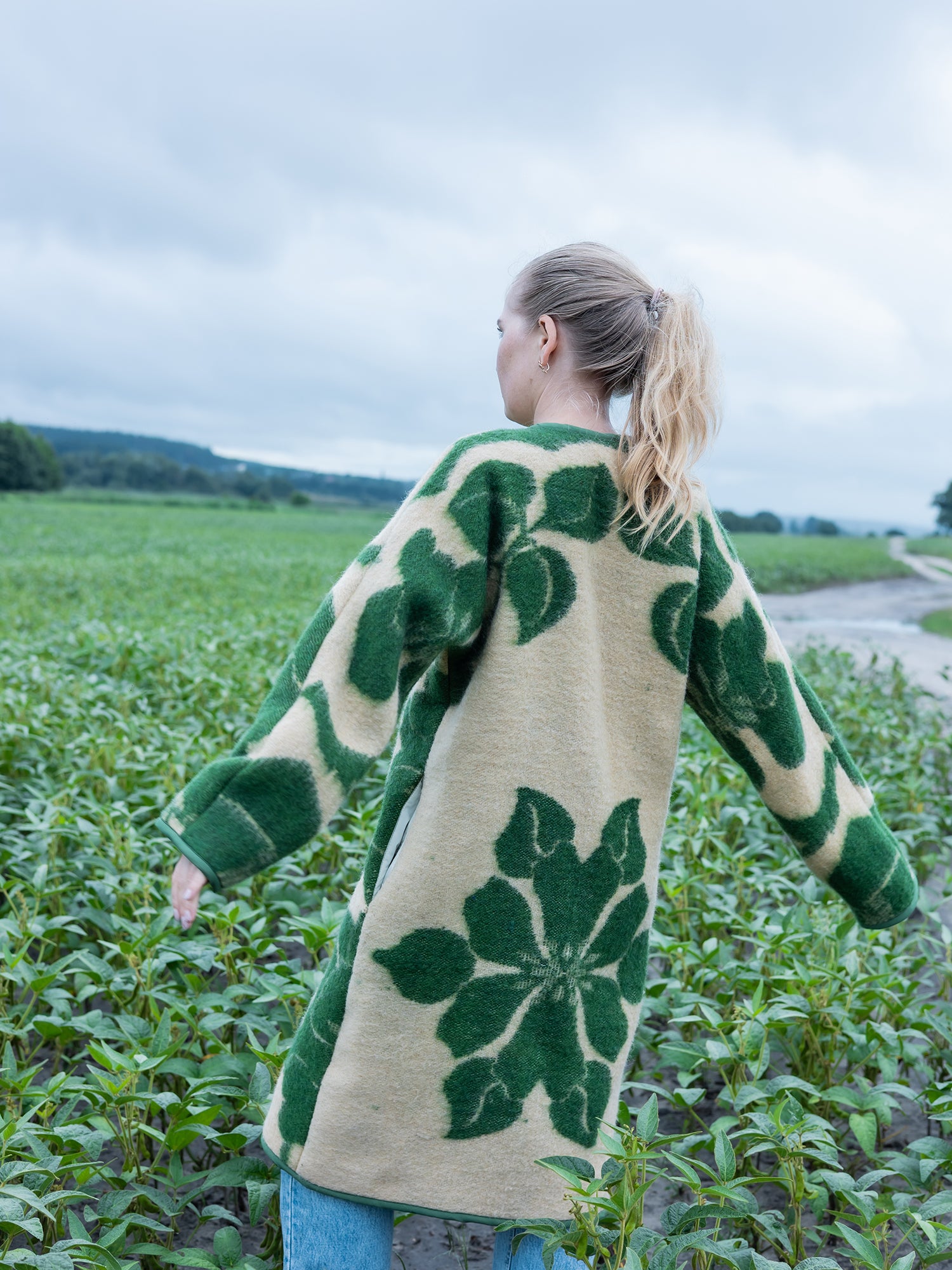 side view vintage wool blanket coat women size M upcycled clothing