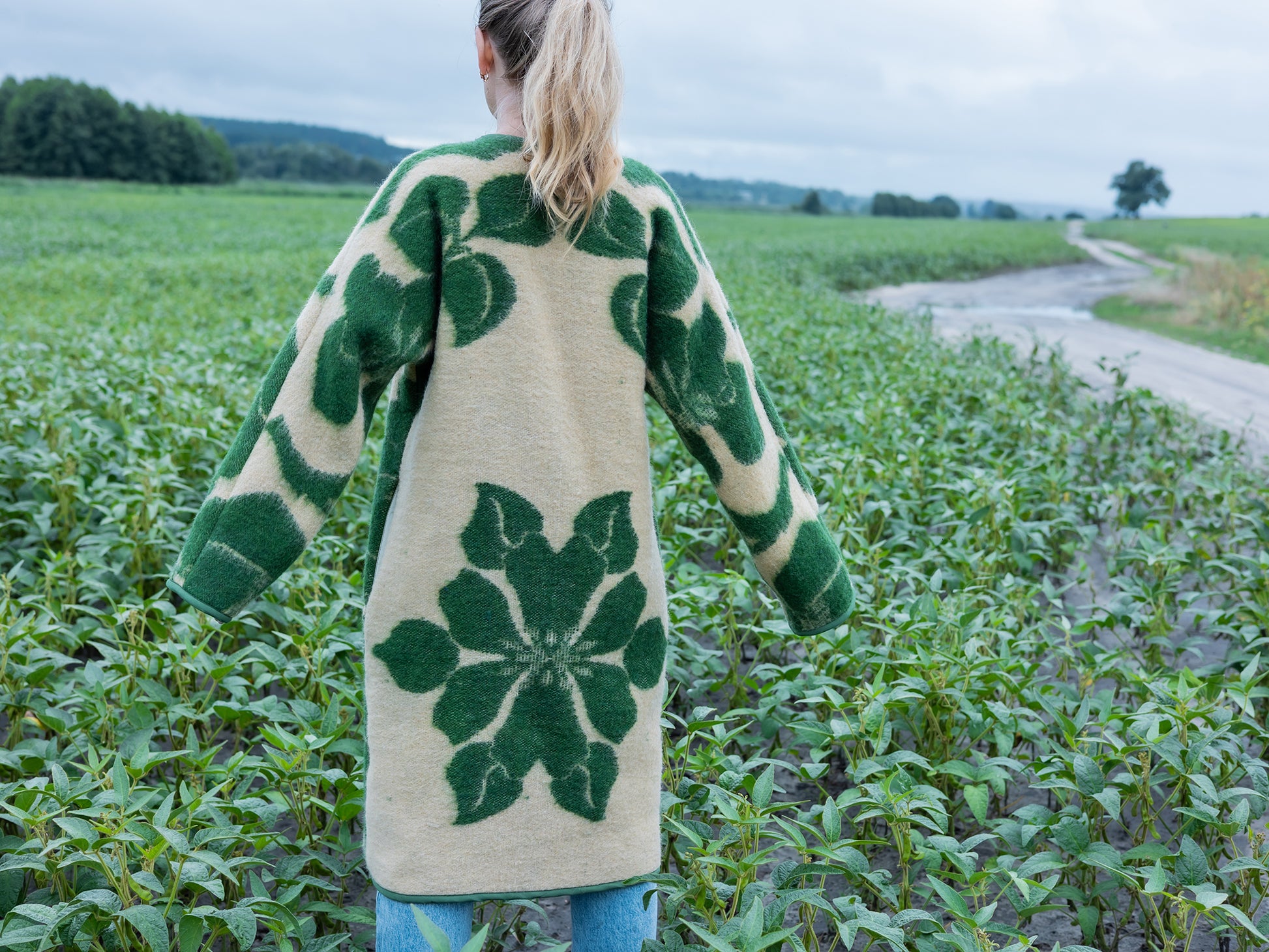 back view wool blanket coat size M one-of-a-kind pattern