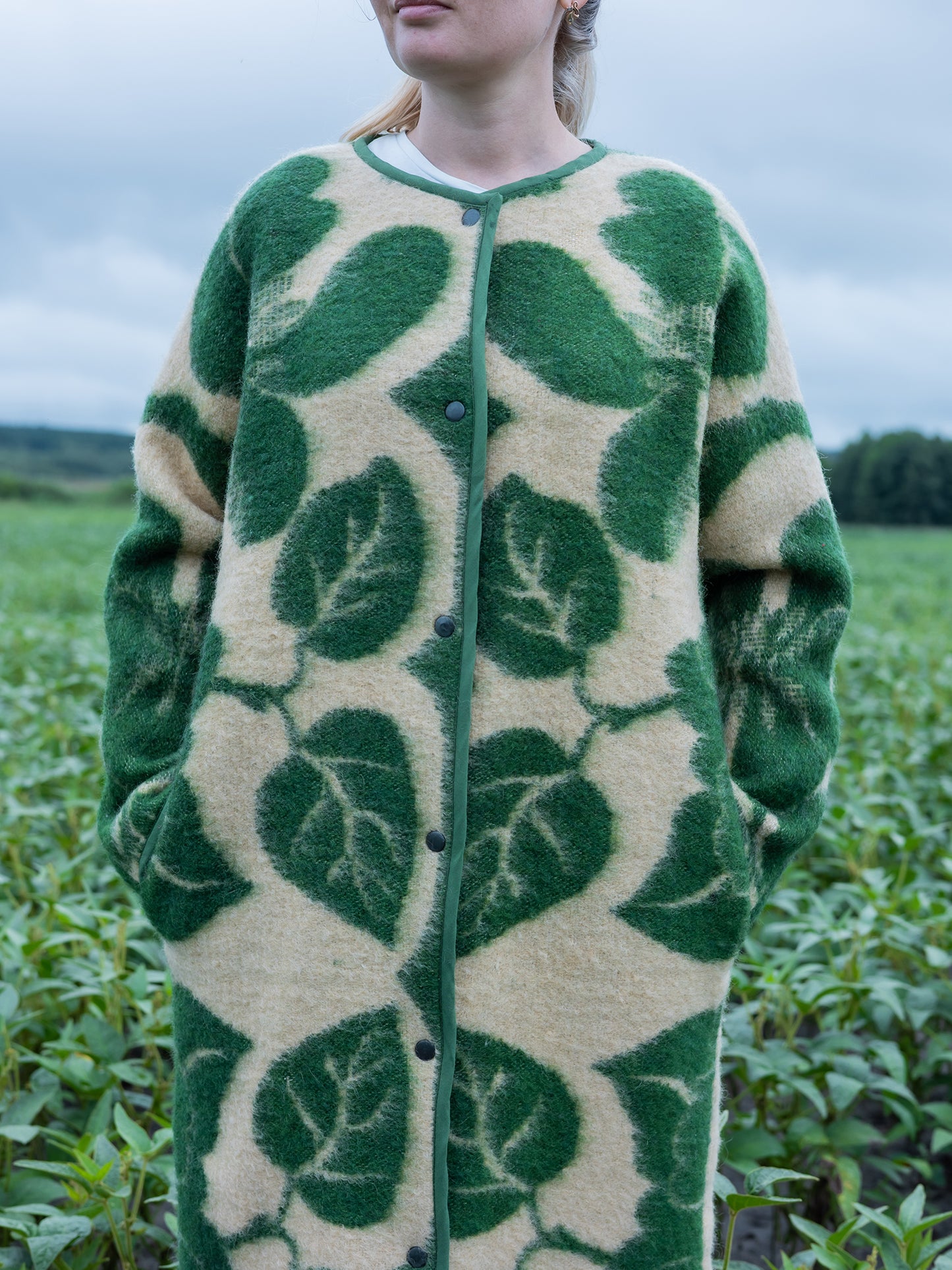 exterior view unlined natural wool blanket coat relaxed fit