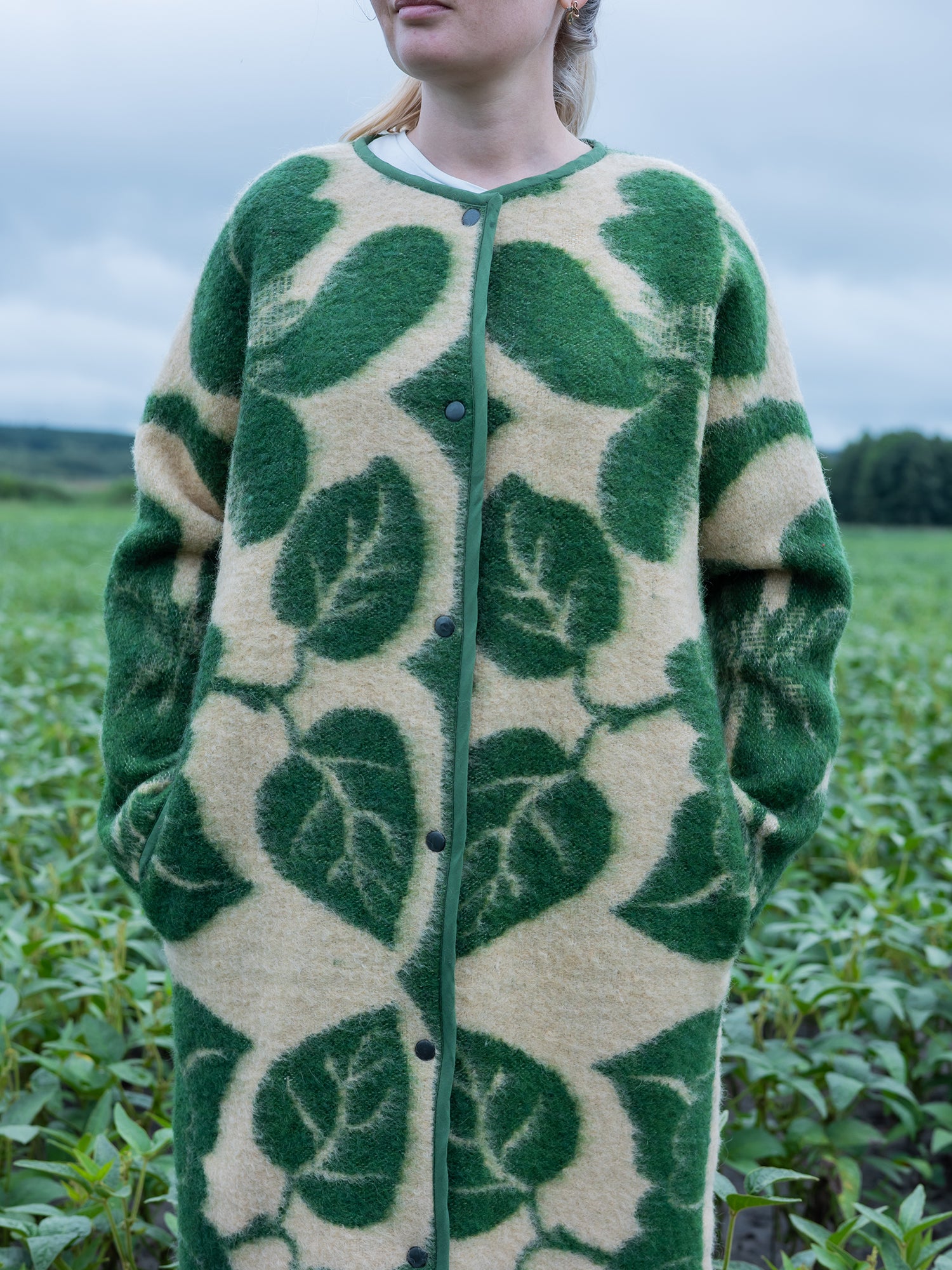 exterior view unlined natural wool blanket coat relaxed fit