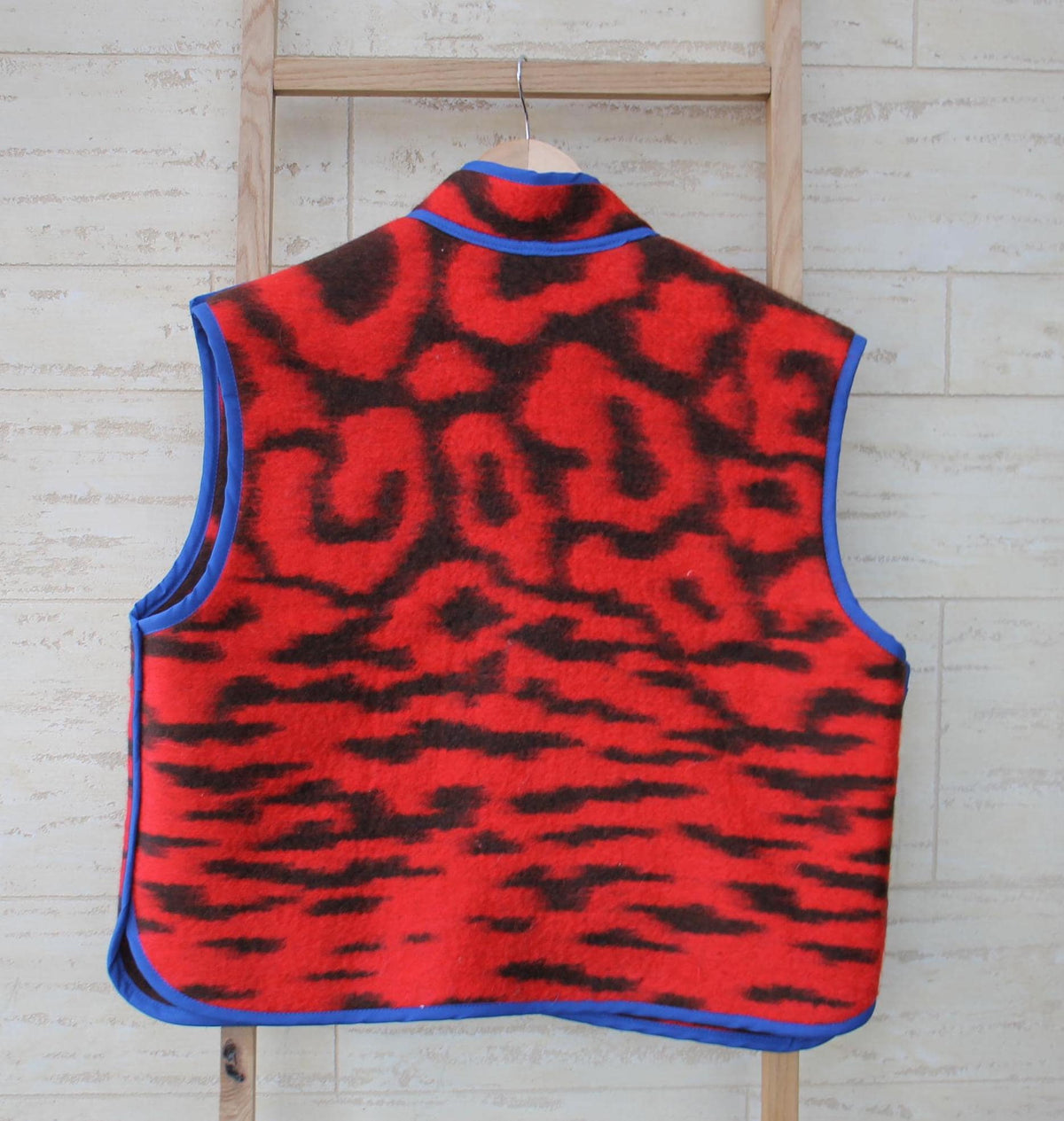 Upcycled Wool Blanket Vest, Red Plaid, Handmade Coat, Size M/L