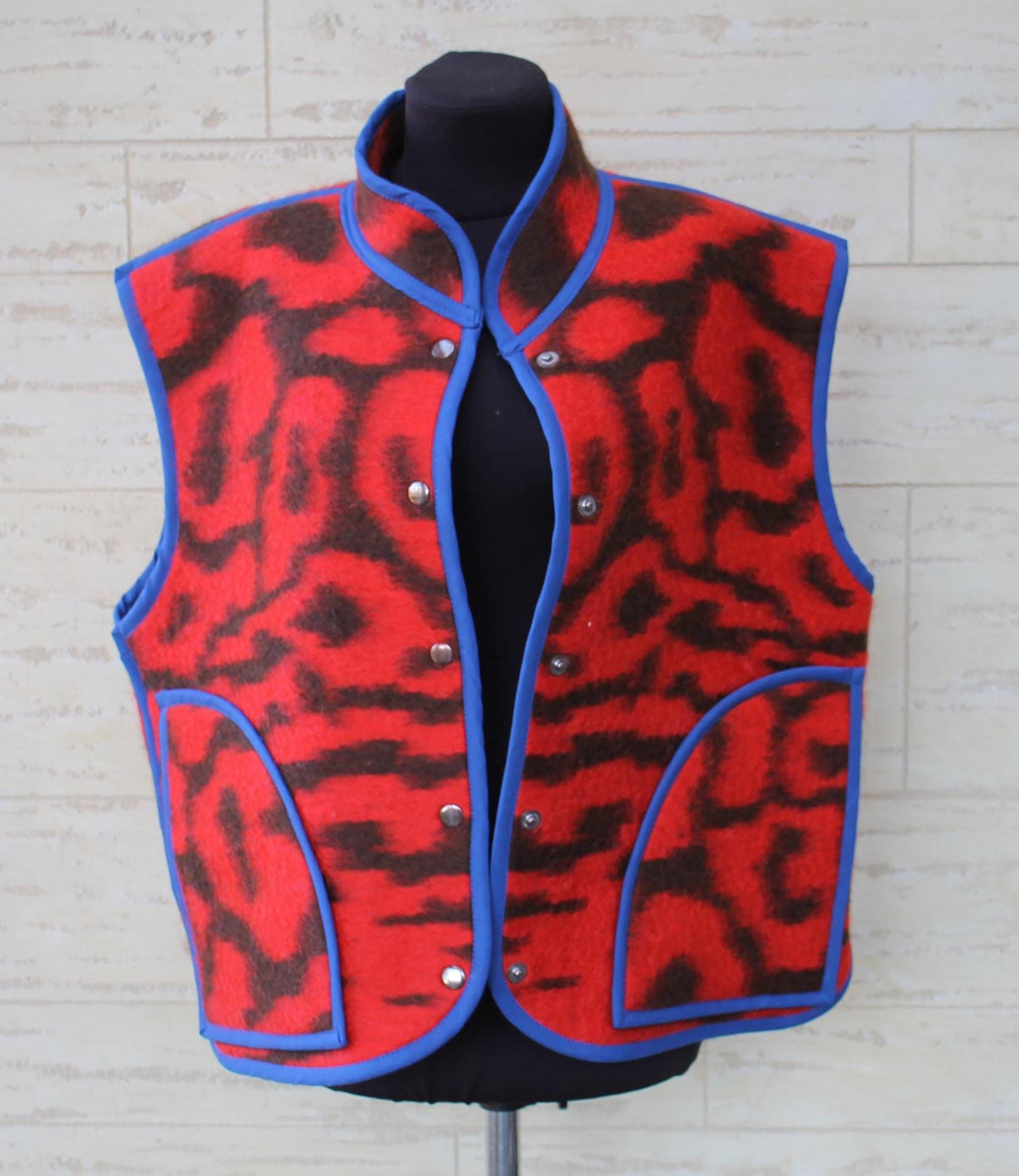 Upcycled Wool Blanket Vest, Red Plaid, Handmade Coat, Size M/L