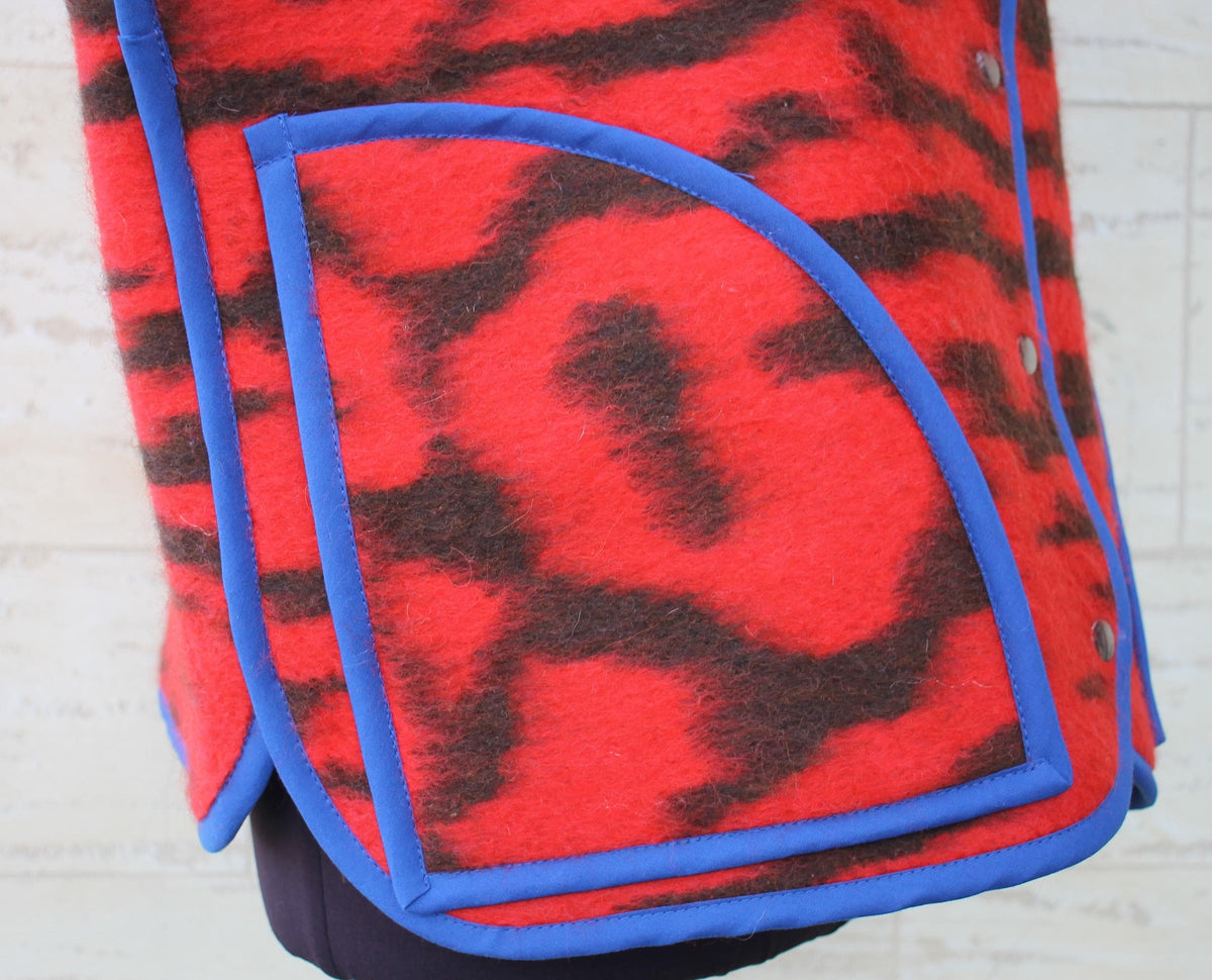 Upcycled Wool Blanket Vest, Red Plaid, Handmade Coat, Size M/L