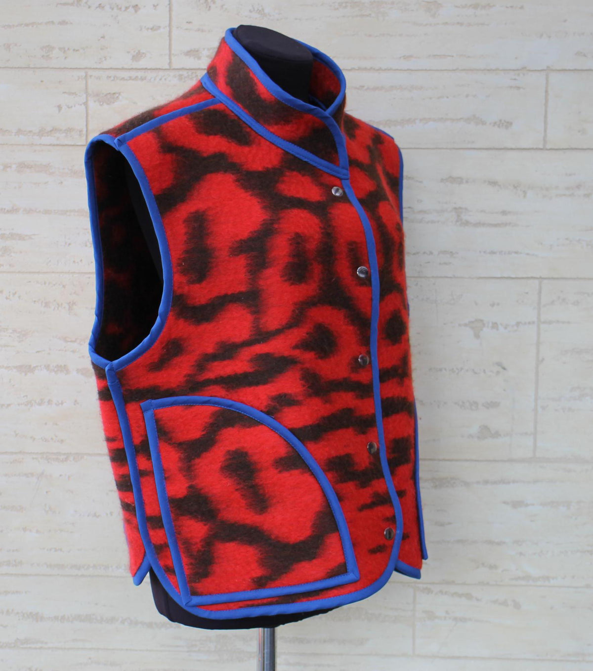 Upcycled Wool Blanket Vest, Red Plaid, Handmade Coat, Size M/L