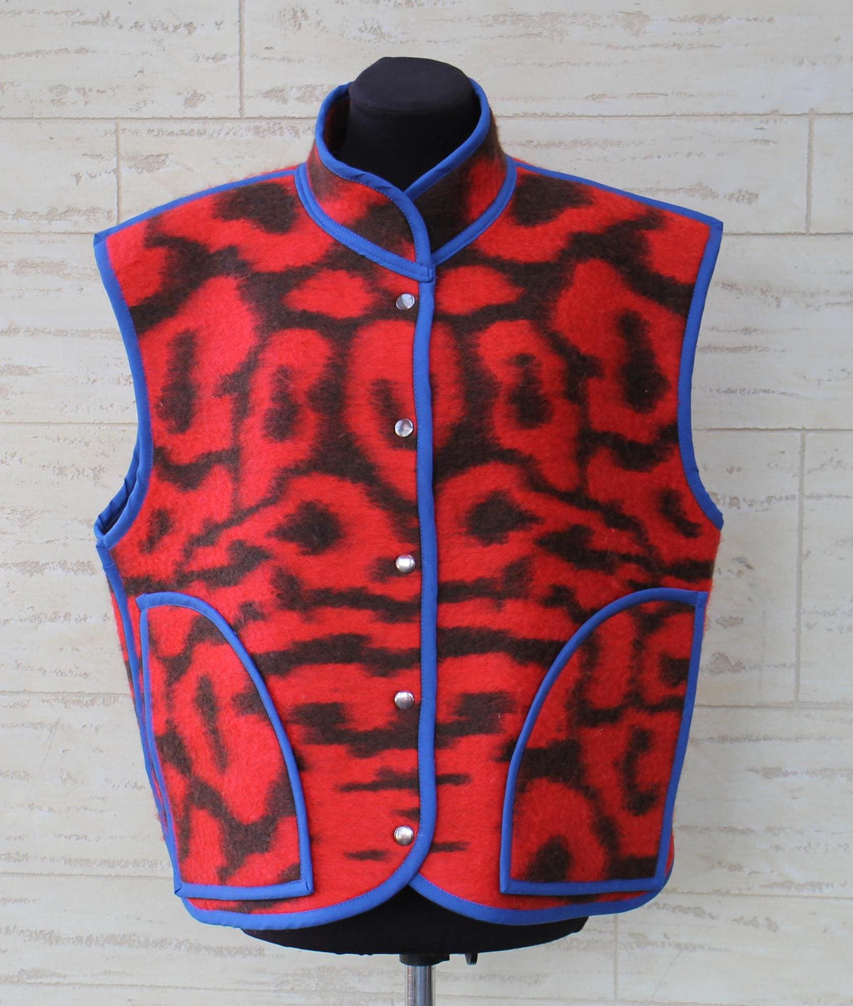 Upcycled Wool Blanket Vest, Red Plaid, Handmade Coat, Size M/L
